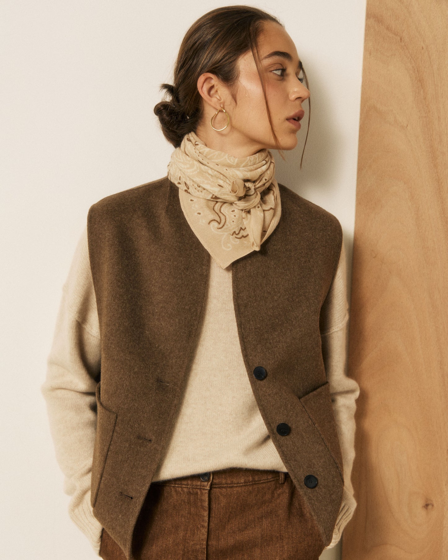 Echarpe Femme en Laine imprimé Beige Bandana