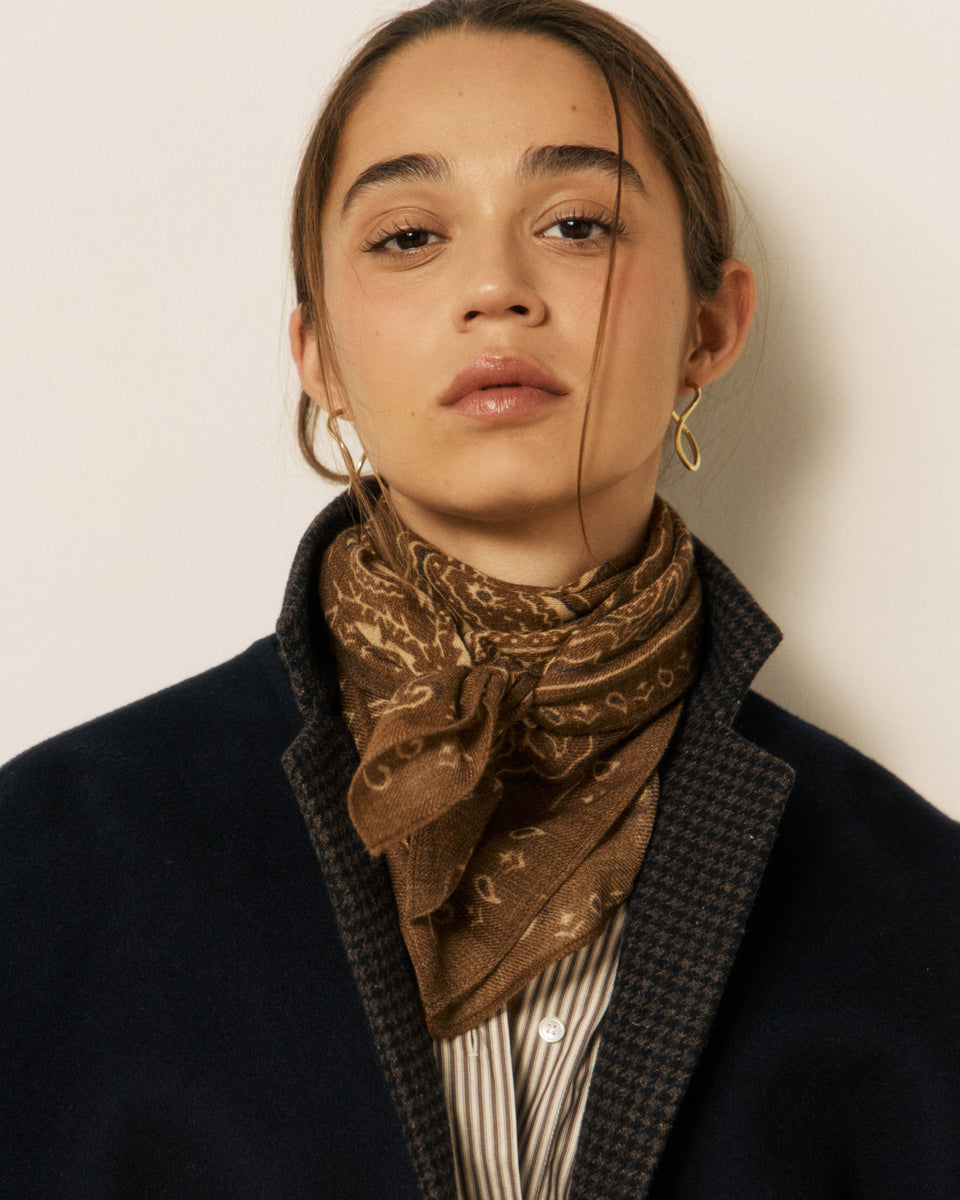 Echarpe Femme en Laine imprimé Taupe Bandana - Image principale