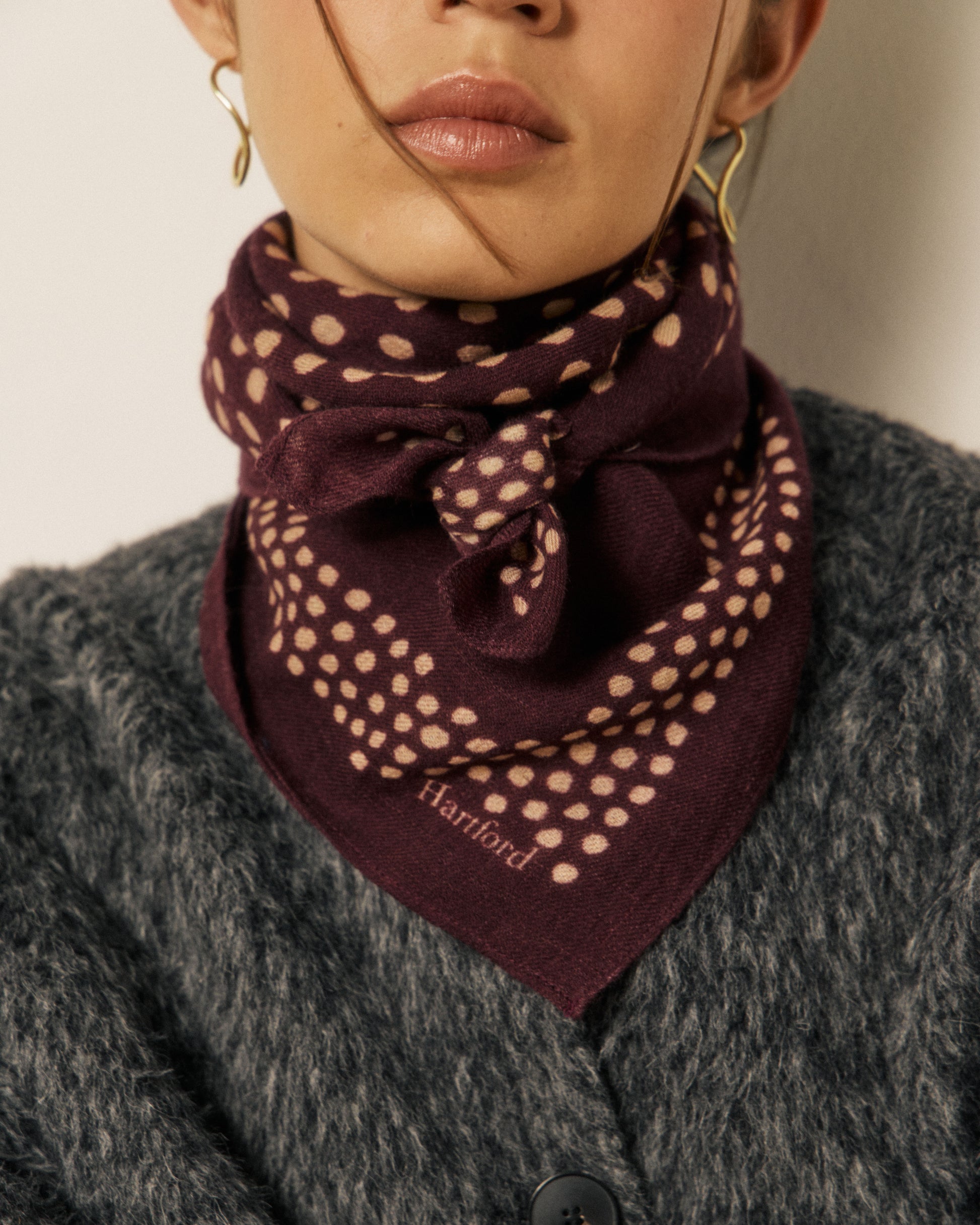 Echarpe Femme en Laine à Pois Bordeaux Bandana