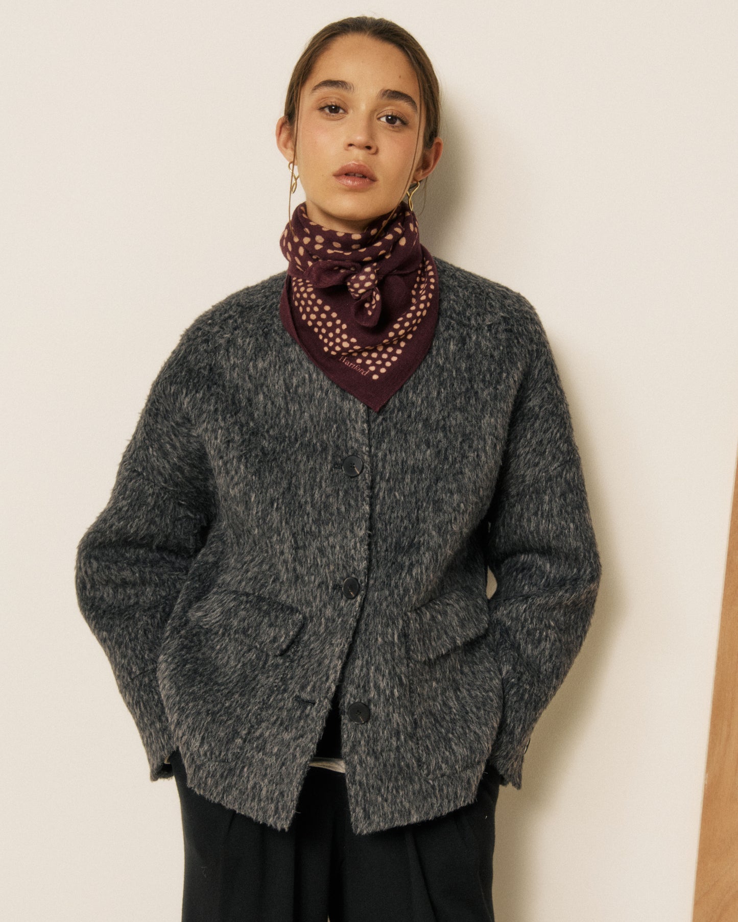Echarpe Femme en Laine à Pois Bordeaux Bandana