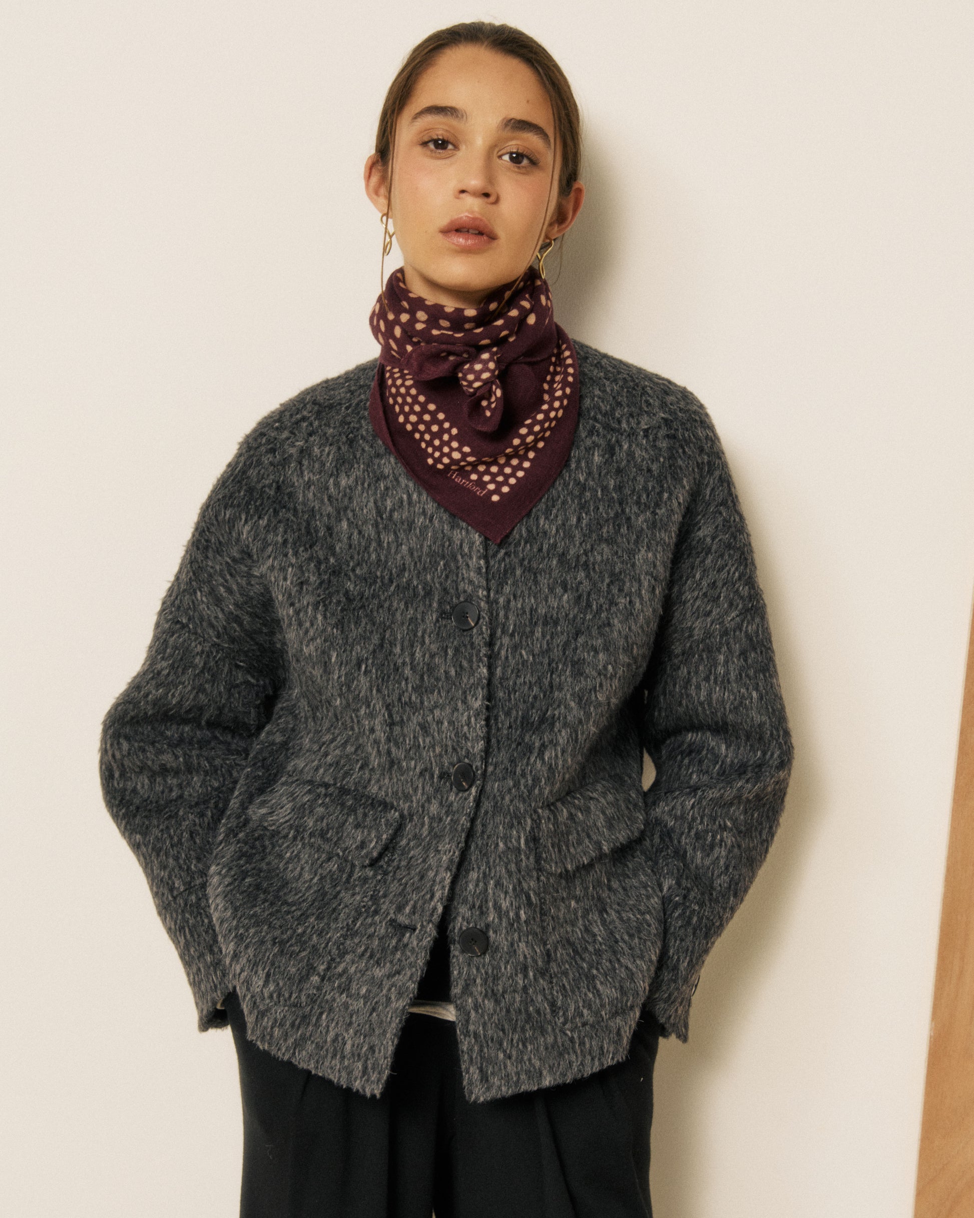 Echarpe Femme en Laine à Pois Bordeaux Bandana