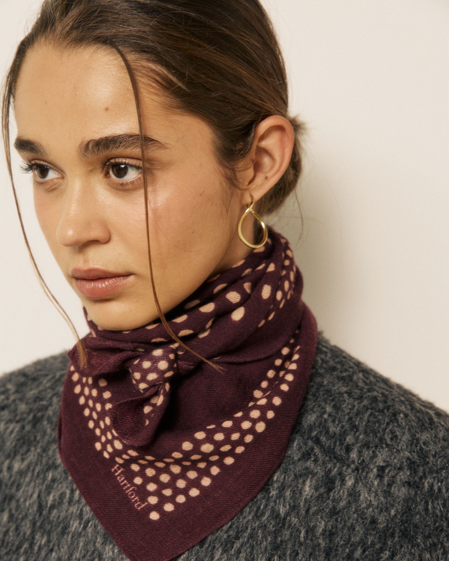 Echarpe Femme en Laine à Pois Bordeaux Bandana