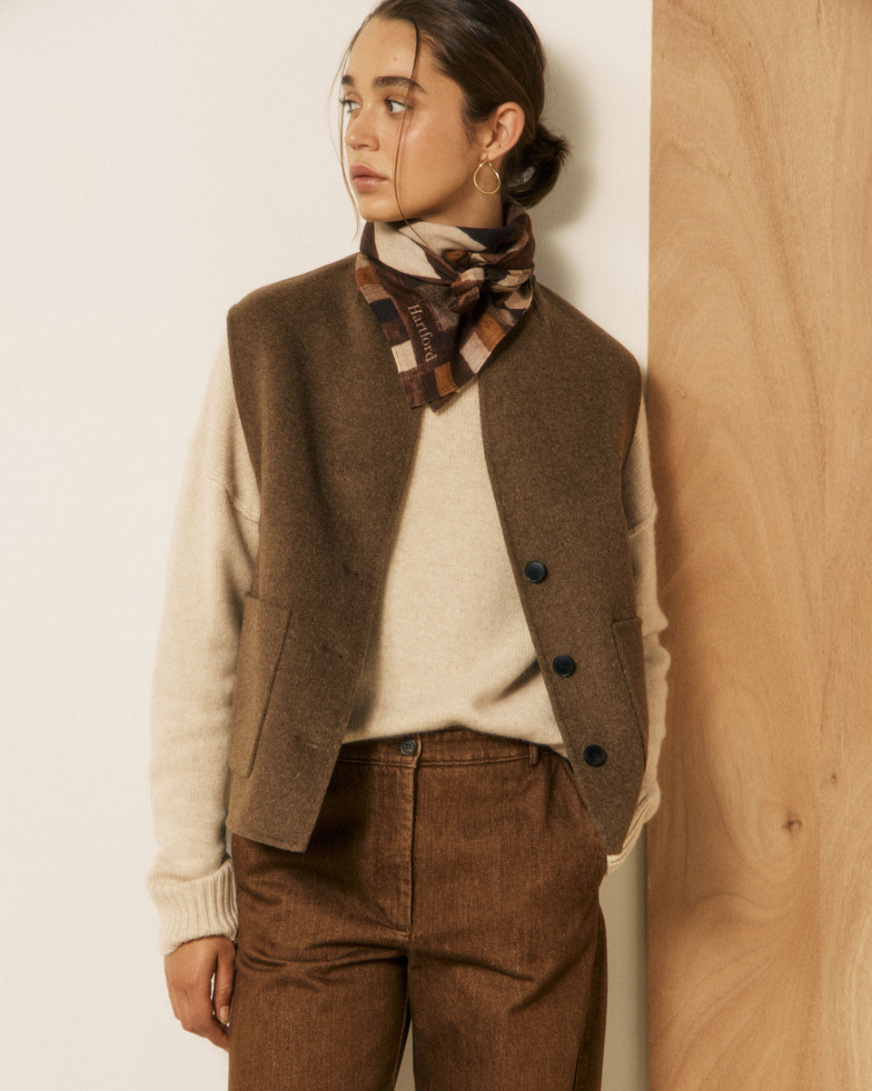 Echarpe Femme en Laine imprimé Géométrique Marron Bandana - Image principale