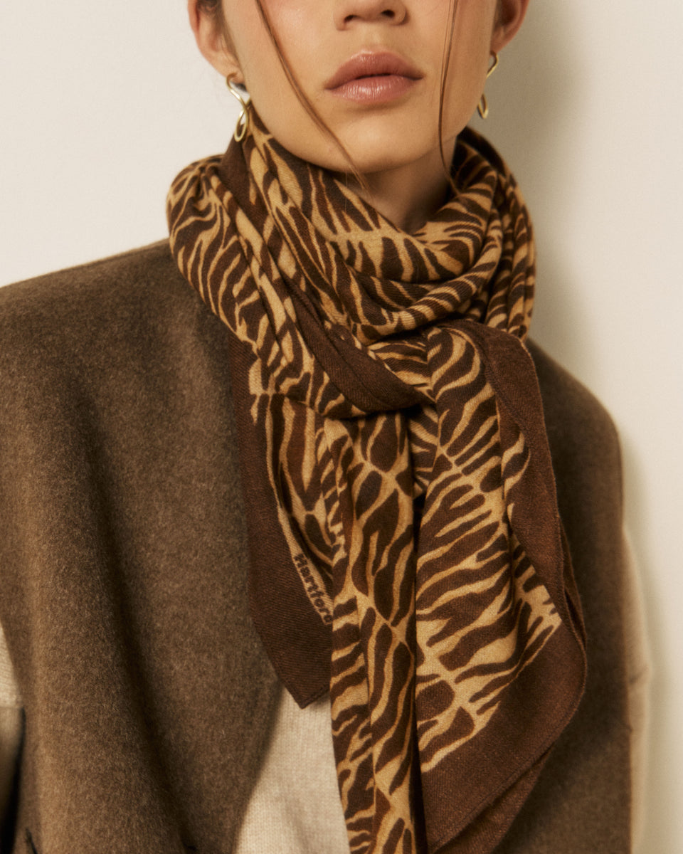Echarpe Femme en Laine Zèbre Camel - Image 2