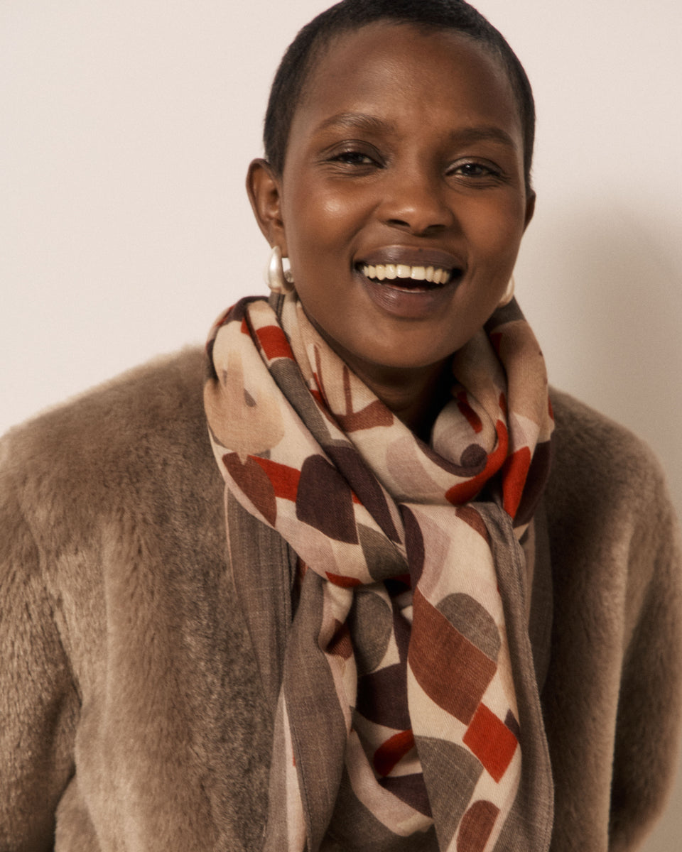 Echarpe Femme en Laine imprimé Géométrique Rouge - Image 3