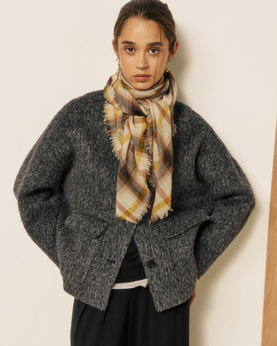 Echarpe Femme en Laine à Carreaux Beige & Jaune - Image principale
