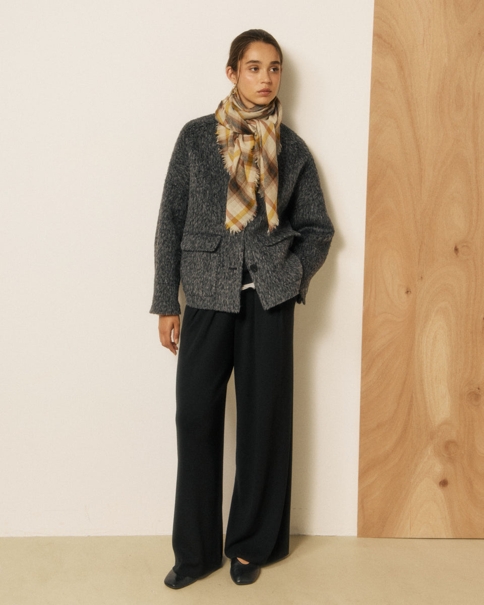 Echarpe Femme en Laine à Carreaux Beige & Jaune - Image 3