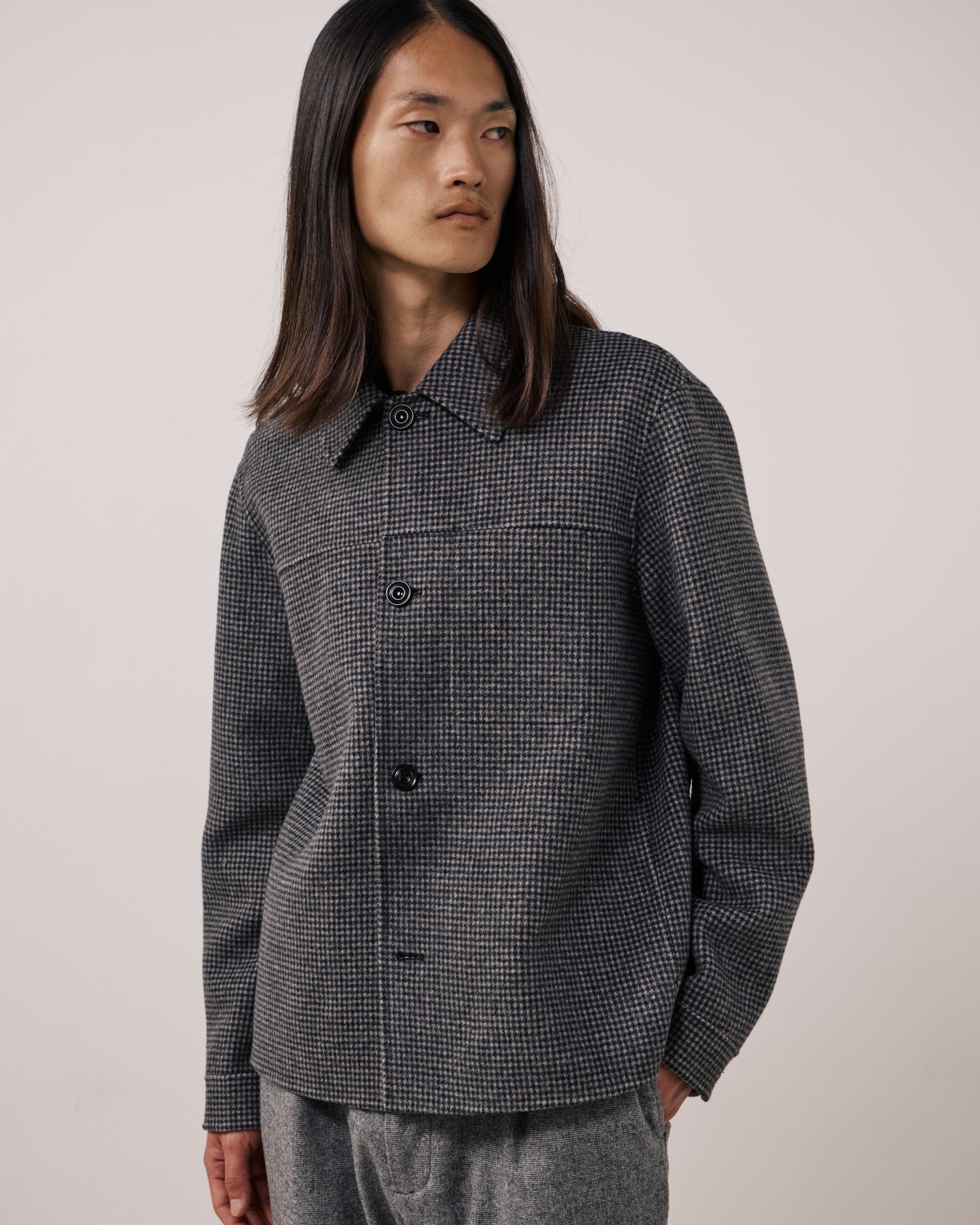 Veste Homme en Laine Double Face à Carreaux Gris Dary