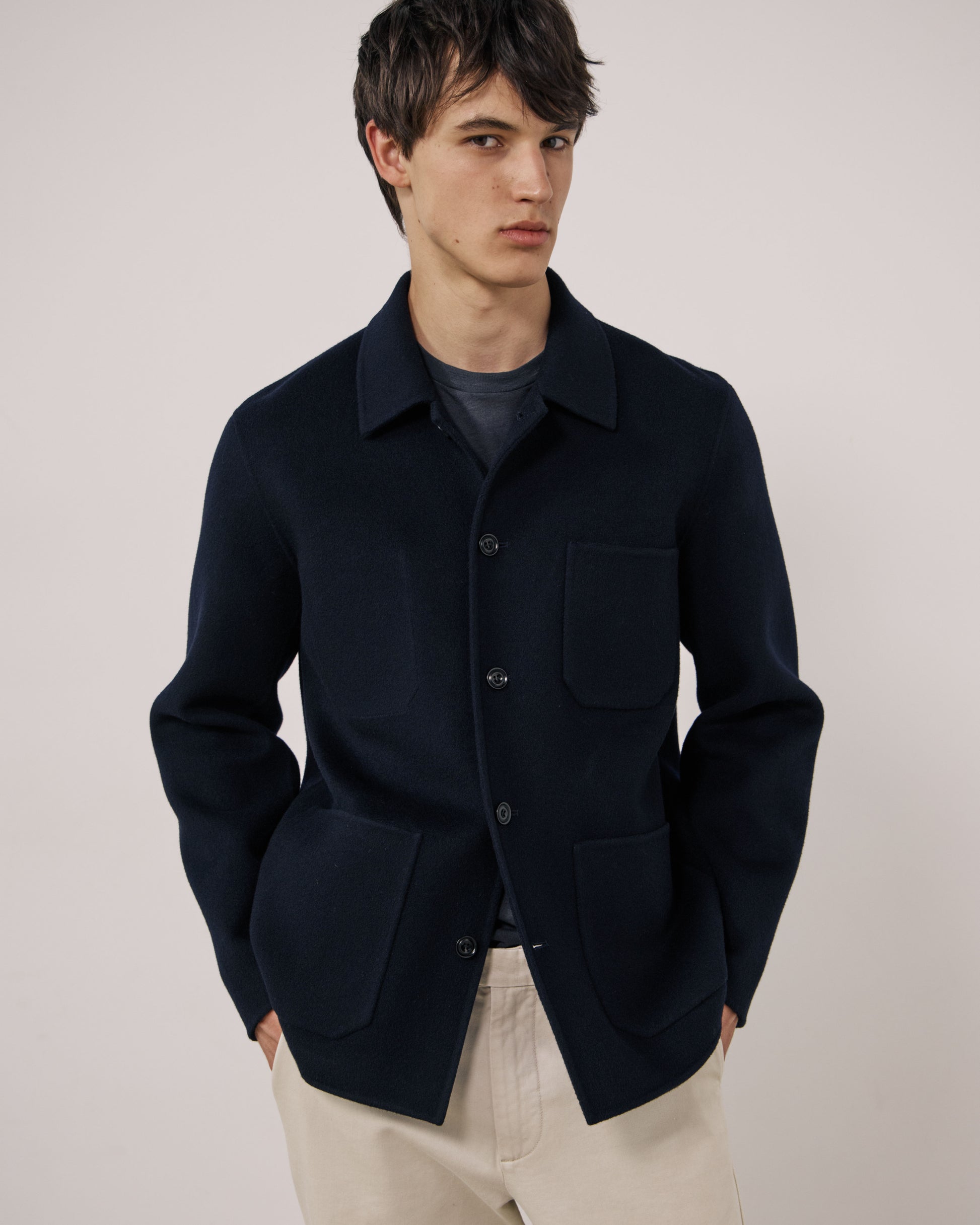 Veste Homme en Laine Double Face Bleu Marine Jay