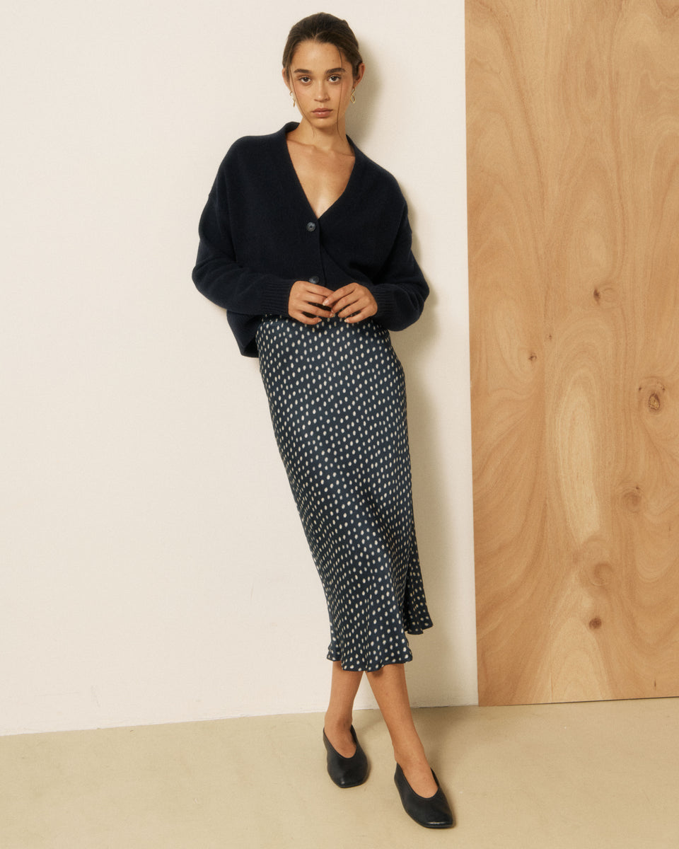 Jimo Women's Navy & White Polka Dot Viscose Skirt - Image principale