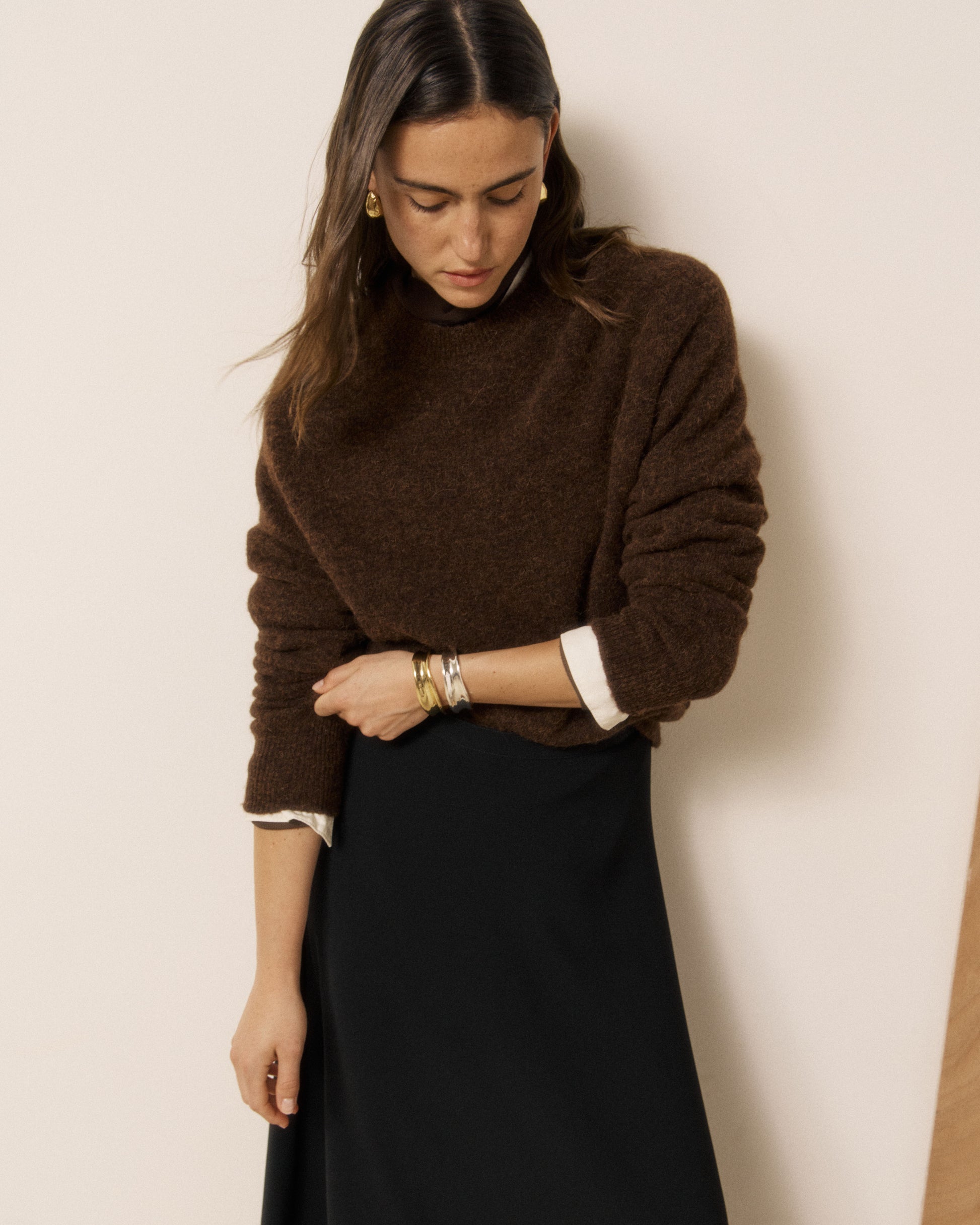 Pull Femme en Laine d'Alpaga & Mérinos Chocolat Mahary
