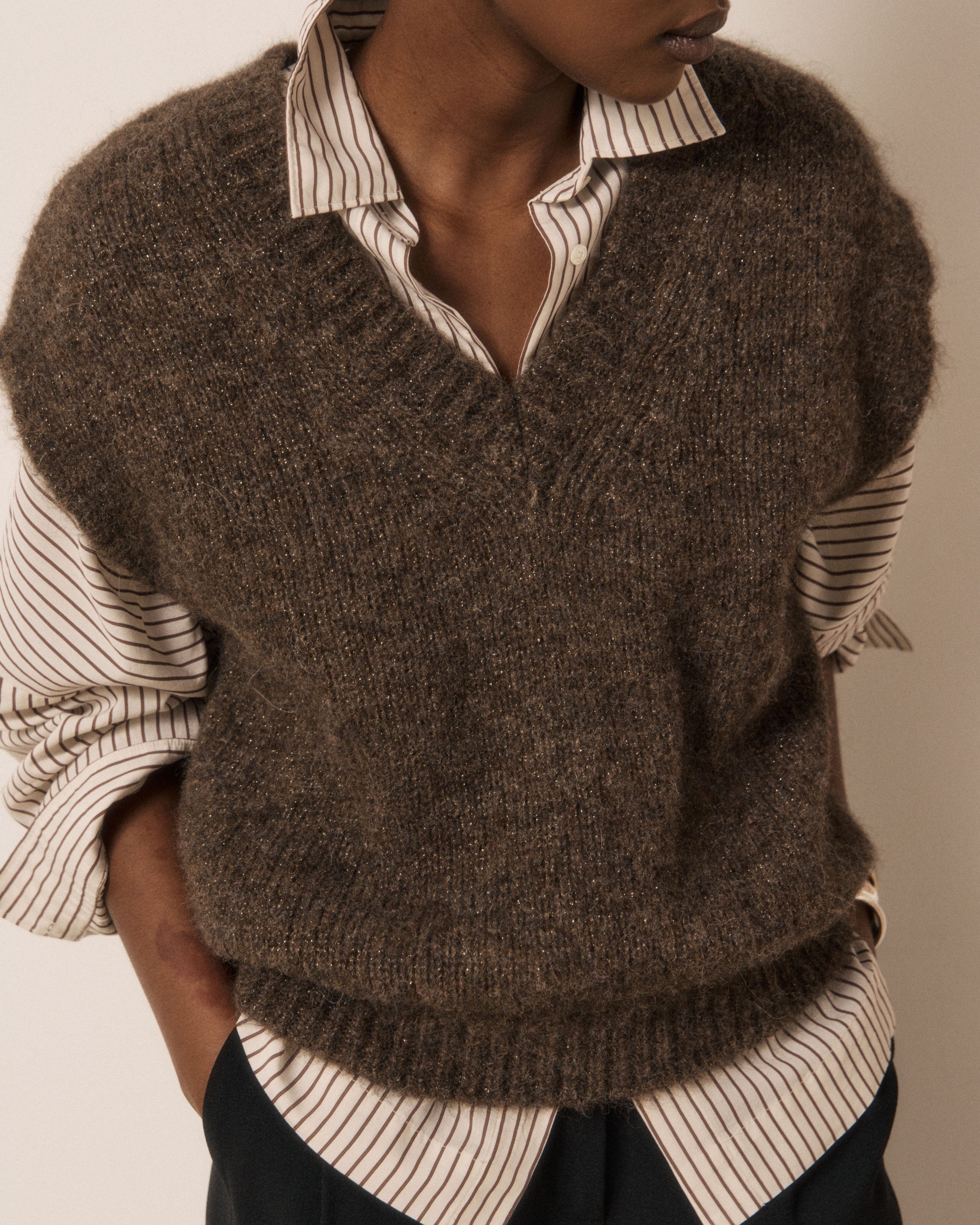 Pull Femme en Laine d'Alpaga & Mérinos Chocolat Miora