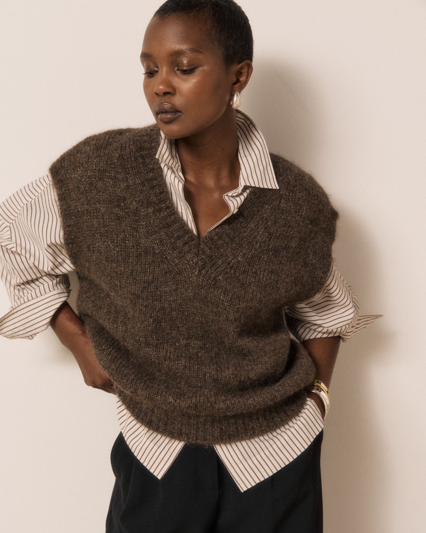 Pull Femme en Laine d'Alpaga & Mérinos Chocolat Miora