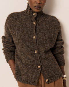 Cardigan Femme en Laine d'Alpaga & Mérinos Chocolat Meteorite