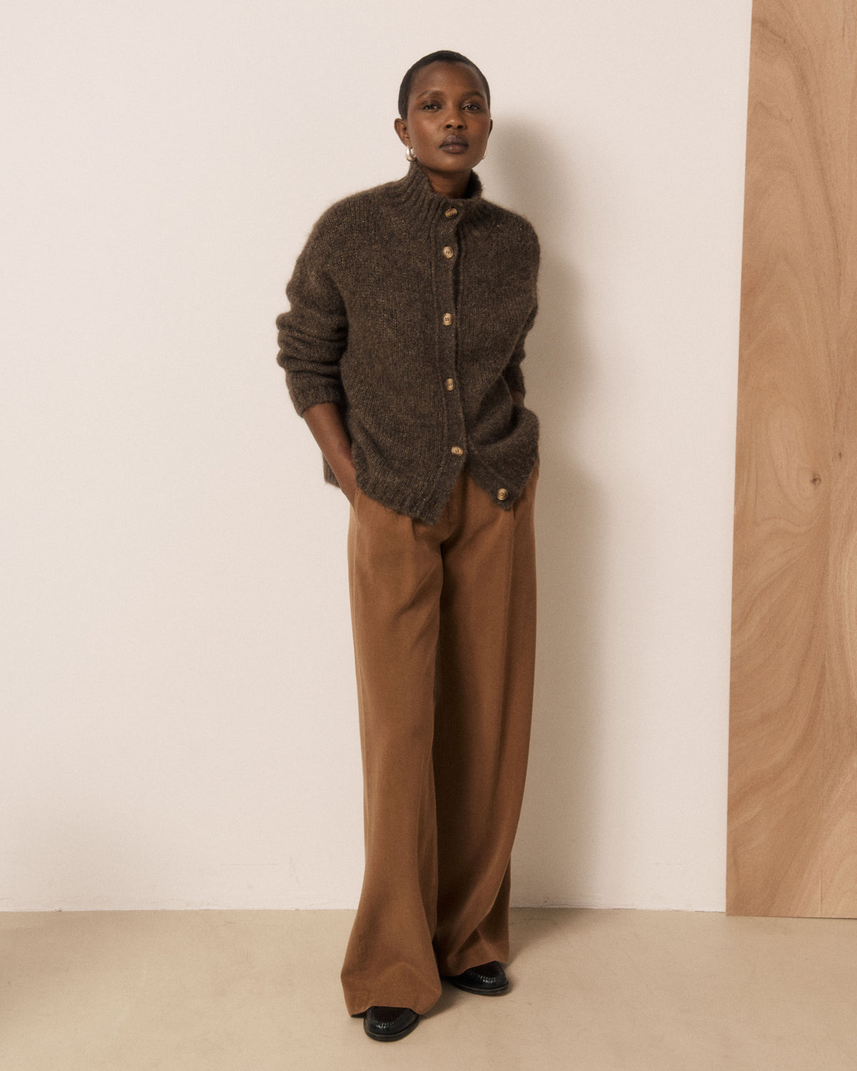 Cardigan Femme en Laine d'Alpaga & Mérinos Chocolat Meteorite
