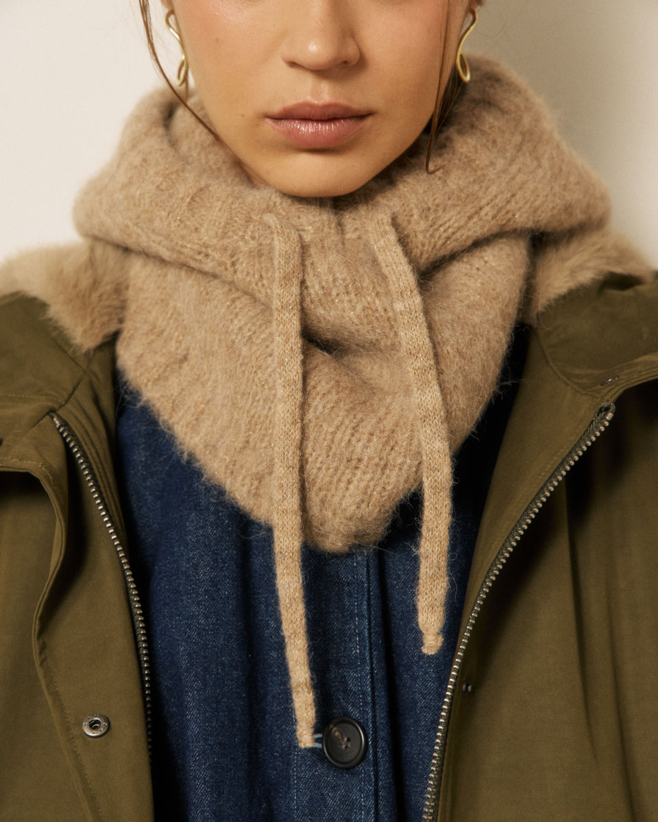 Cagoule Femme en Laine d'Alpaga & Mérinos Beige Meva - Image 3