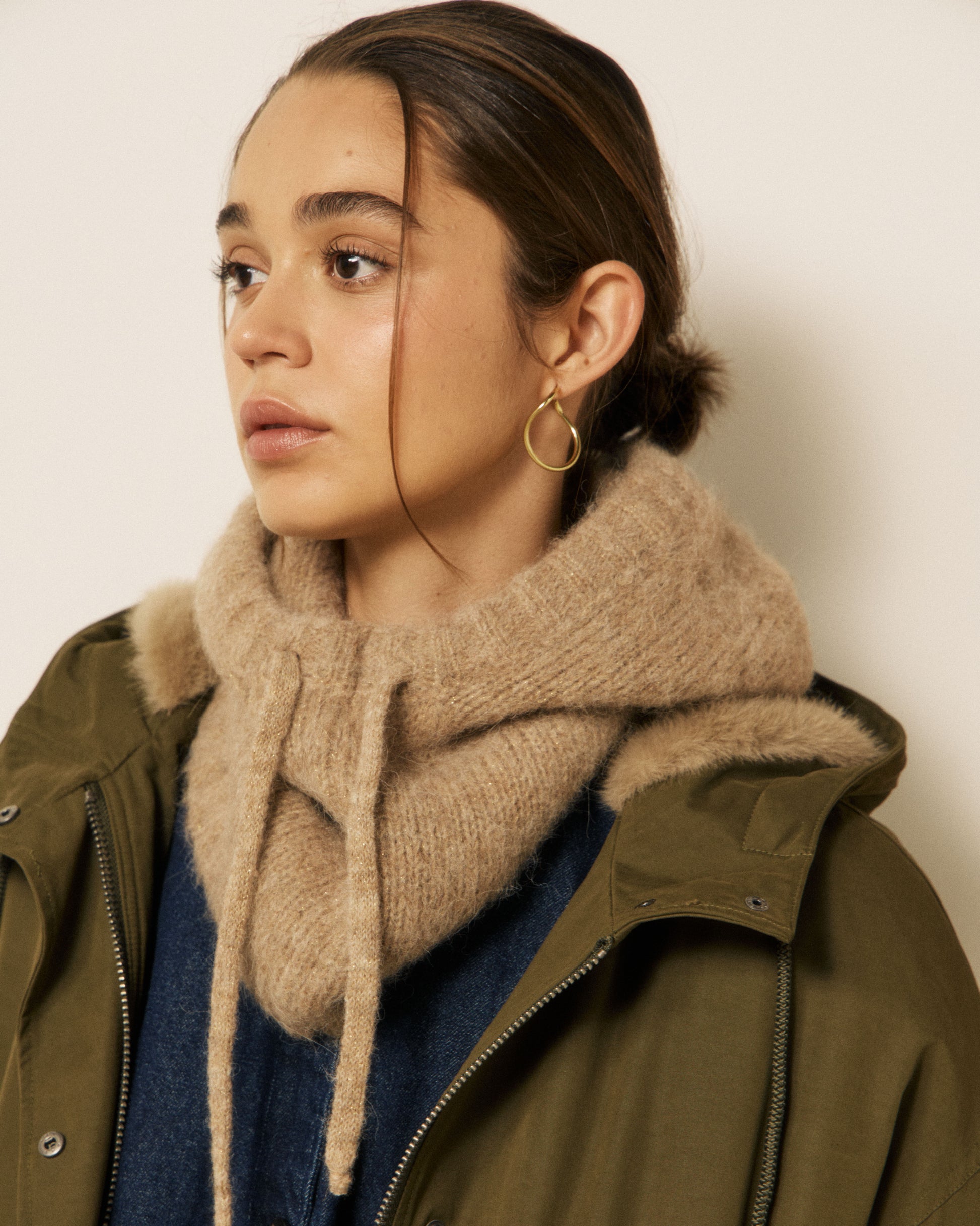 Cagoule Femme en Laine d'Alpaga & Mérinos Beige Meva