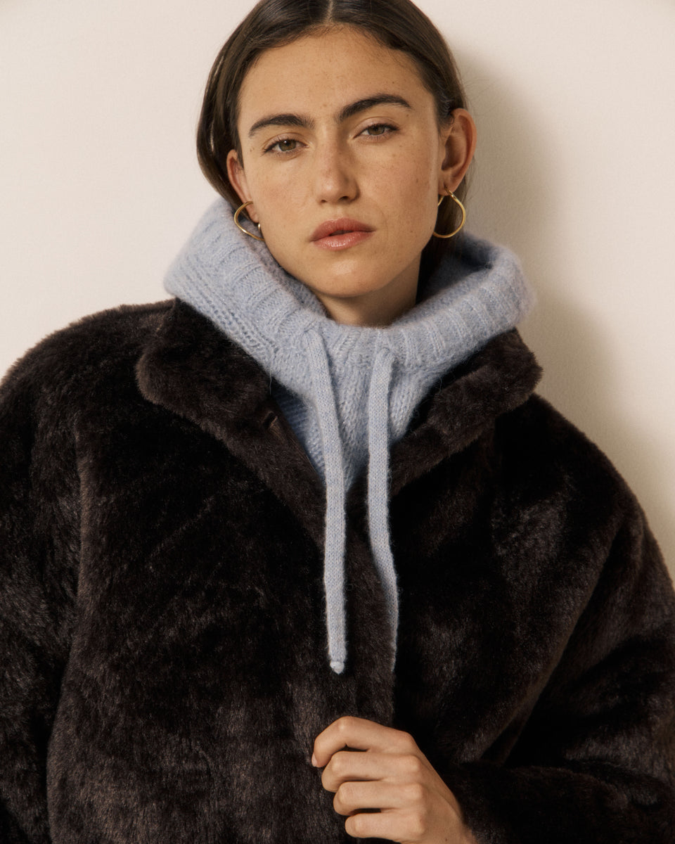 Cagoule Femme en Laine d'Alpaga & Mérinos Bleu Cyan Meva - Image principale