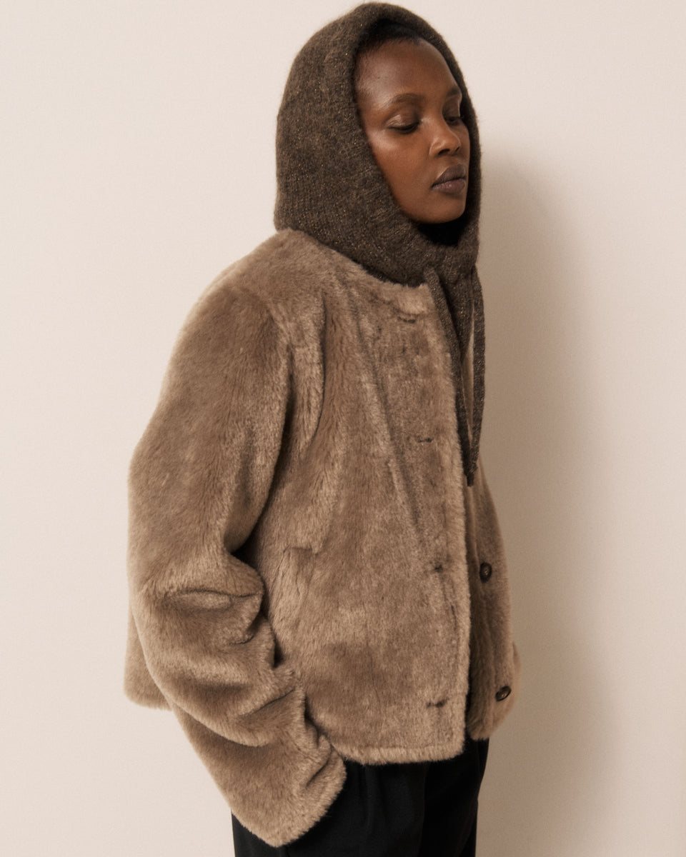 Cagoule Femme en Laine d'Alpaga & Mérinos Chocolat Meva - Image 3