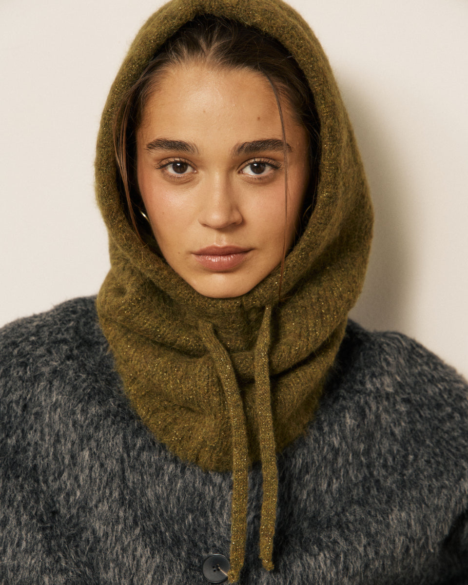 Cagoule Femme en Laine d'Alpaga & Mérinos Khaki Meva - Image 2