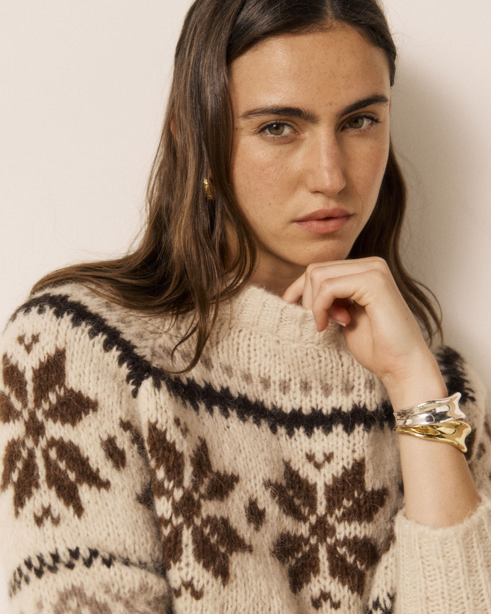 Matrye Women's Ecru Jacquard Alpaca Wool Sweater - Image 2