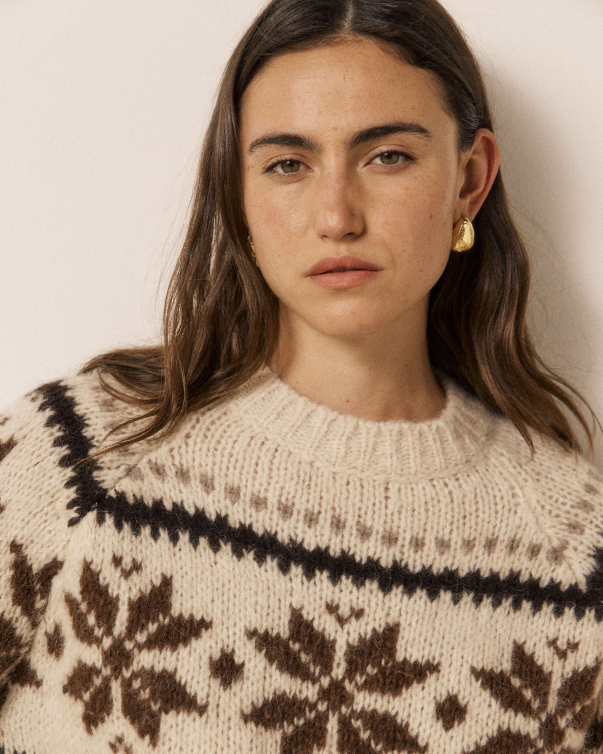 Pull Femme en Laine d'Alpaga Jacquard Ecru Matrye