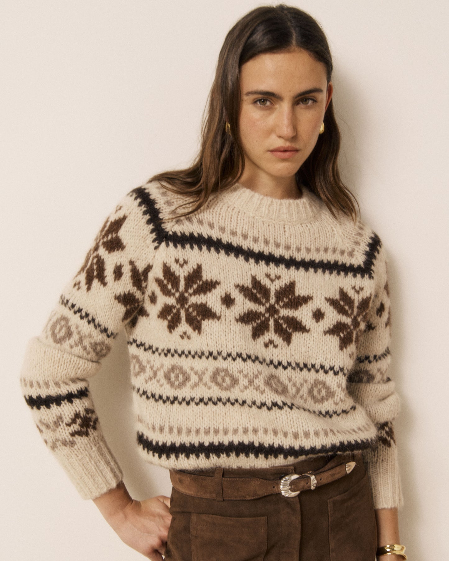 Pull Femme en Laine d'Alpaga Jacquard Ecru Matrye
