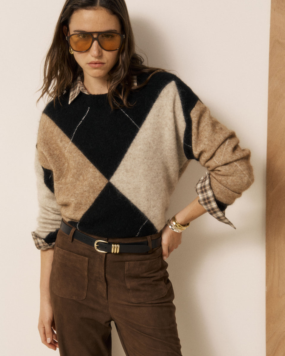 Mathy Women's Black & Beige Jacquard Mohair Sweater - Image 2