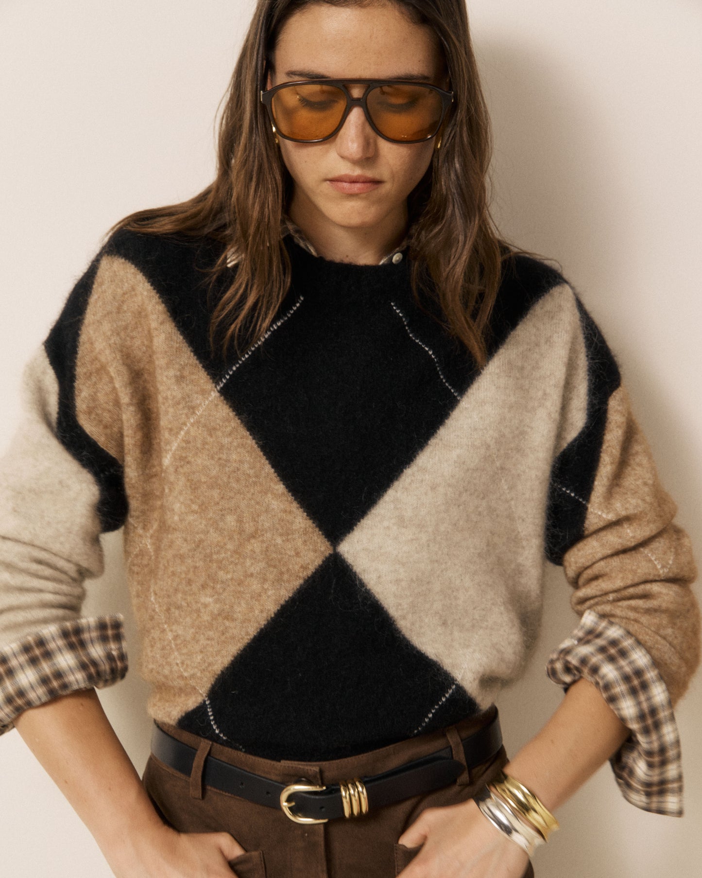 Pull Femme en Mohair Jacquard Noir & Beige Mathy