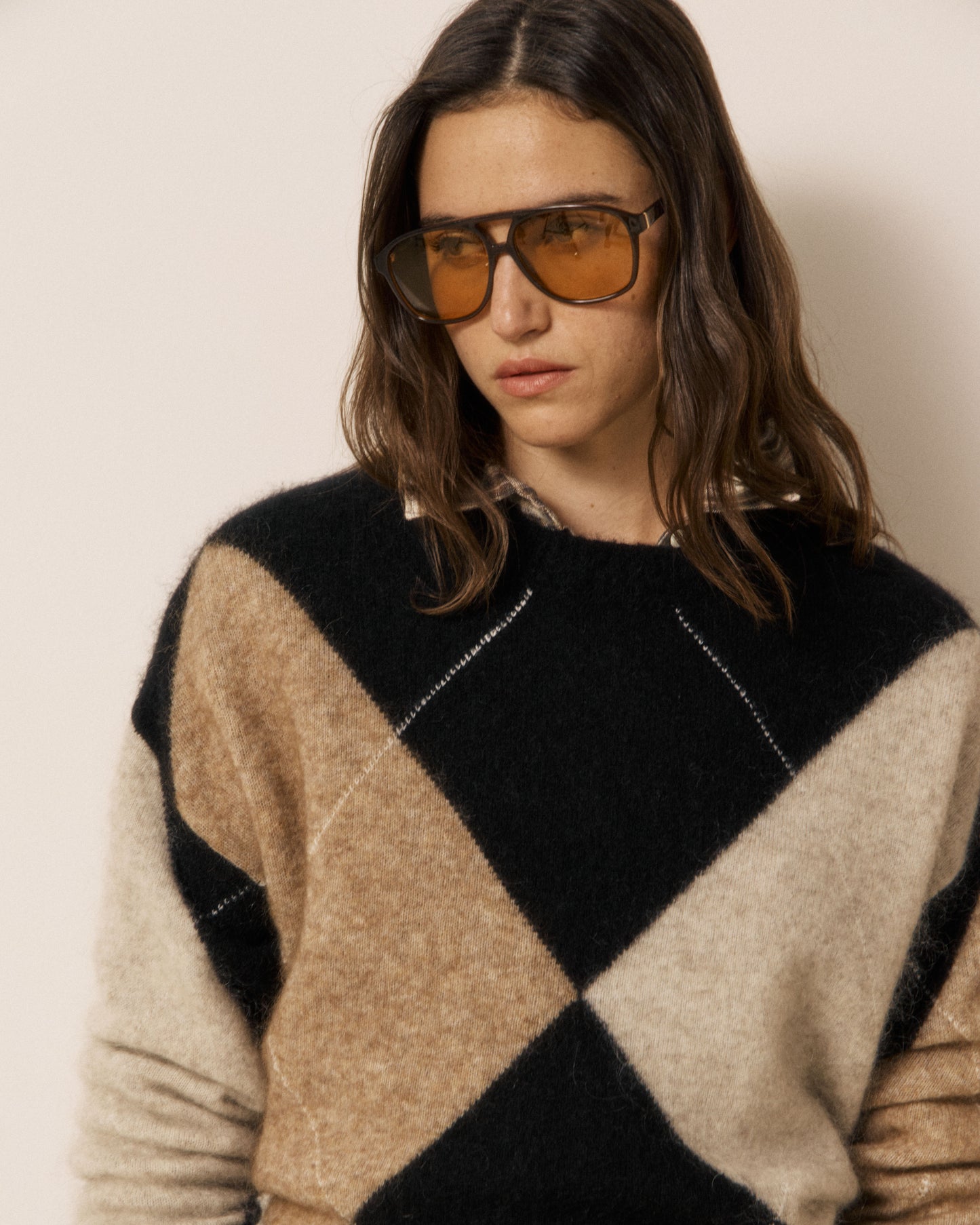 Pull Femme en Mohair Jacquard Noir & Beige Mathy