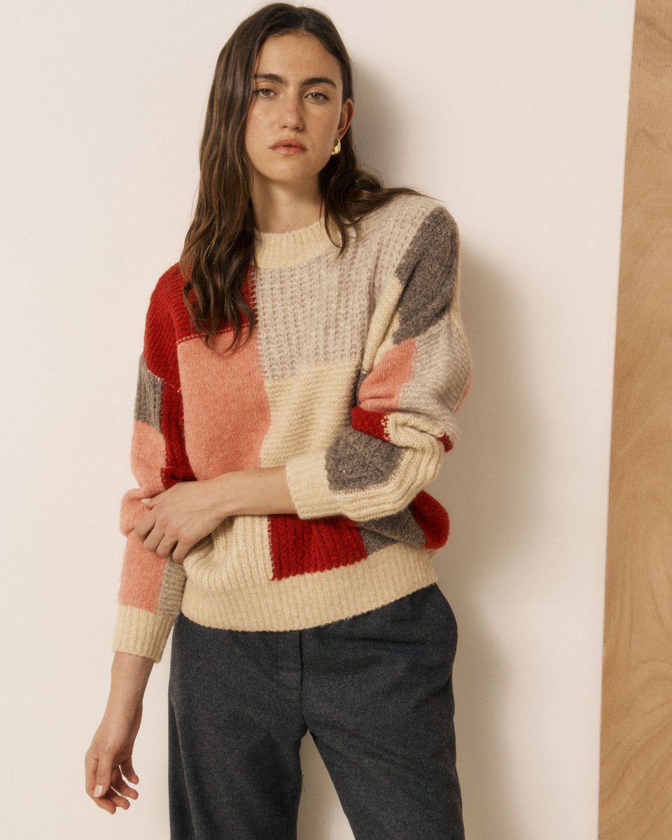 Marguerite Women's Red Patchwork Print Wool Blend Sweater - Image principale