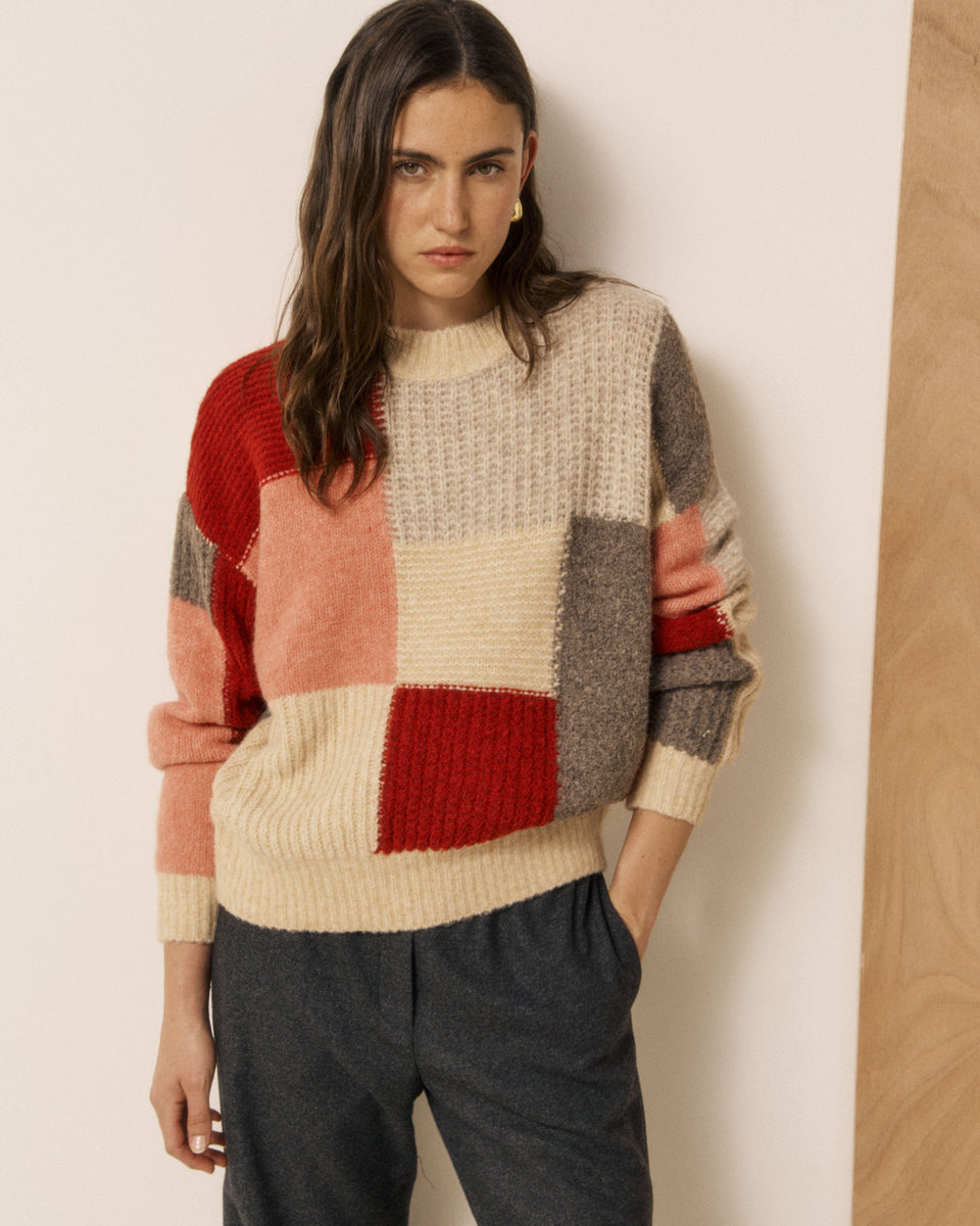 Marguerite Women's Red Patchwork Print Wool Blend Sweater - Image 3