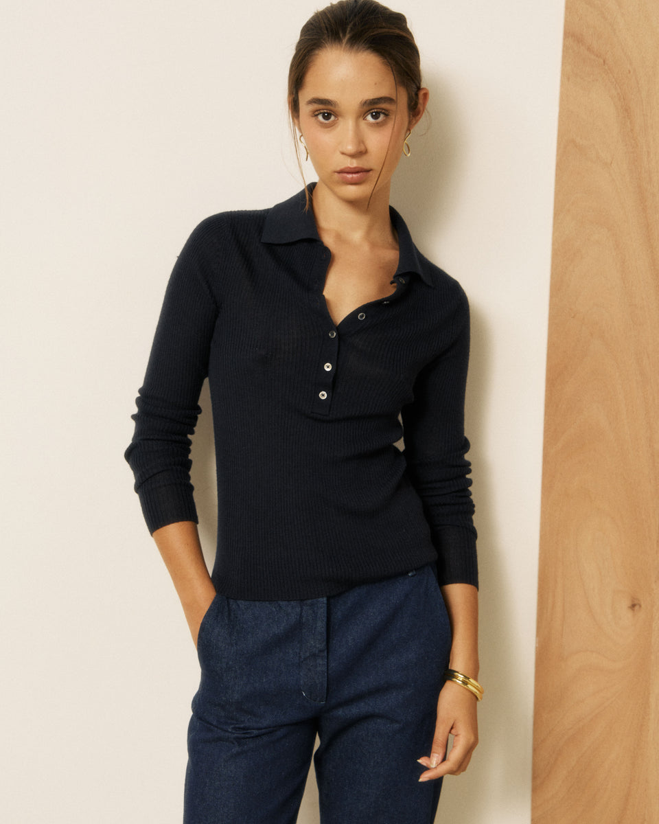 Musica Women's Navy Blue Merino Wool, Silk & Cashmere Sweater - Image principale