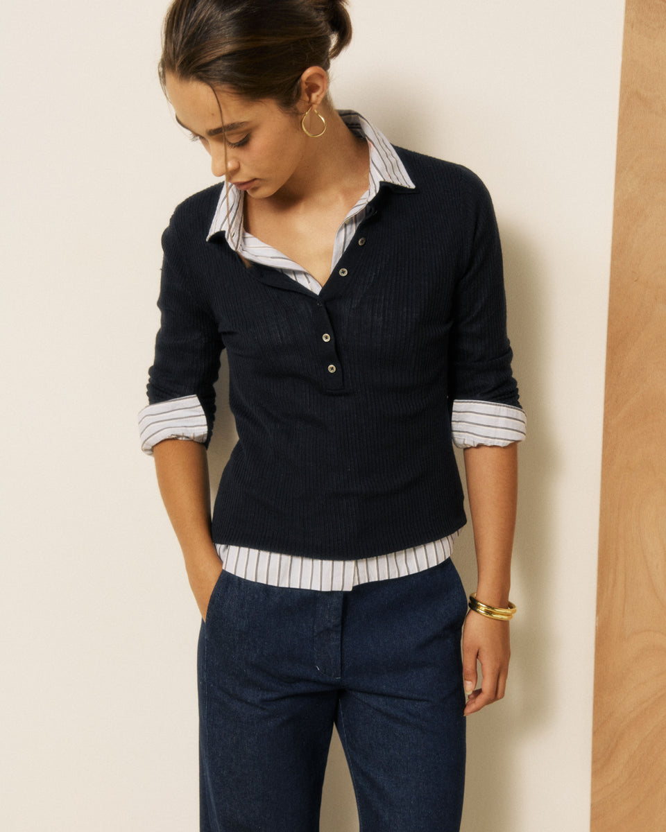 Musica Women's Navy Blue Merino Wool, Silk & Cashmere Sweater - Image 3