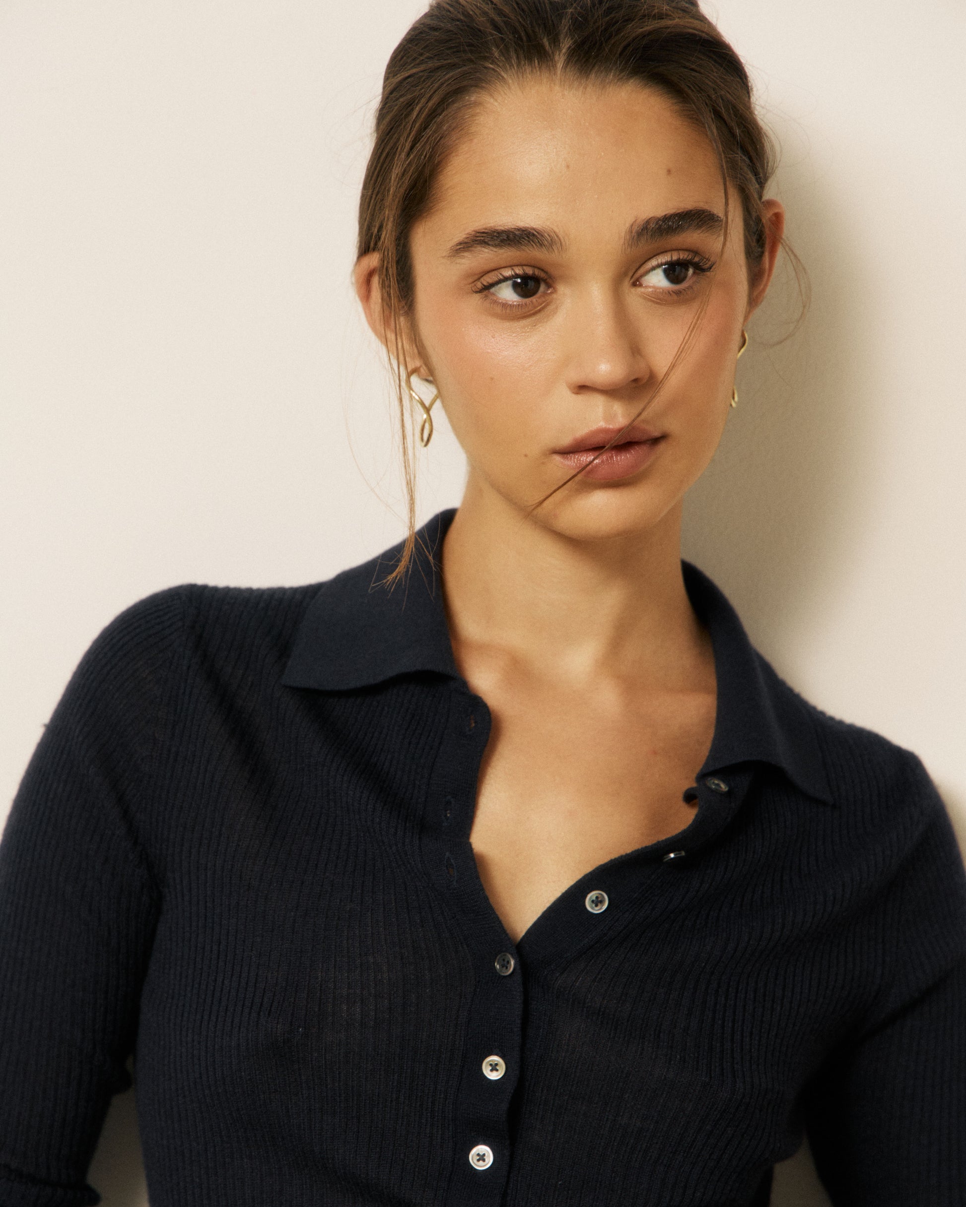 Pull Femme en Laine Mérinos & Soie & Cachemire Bleu Marine Musica