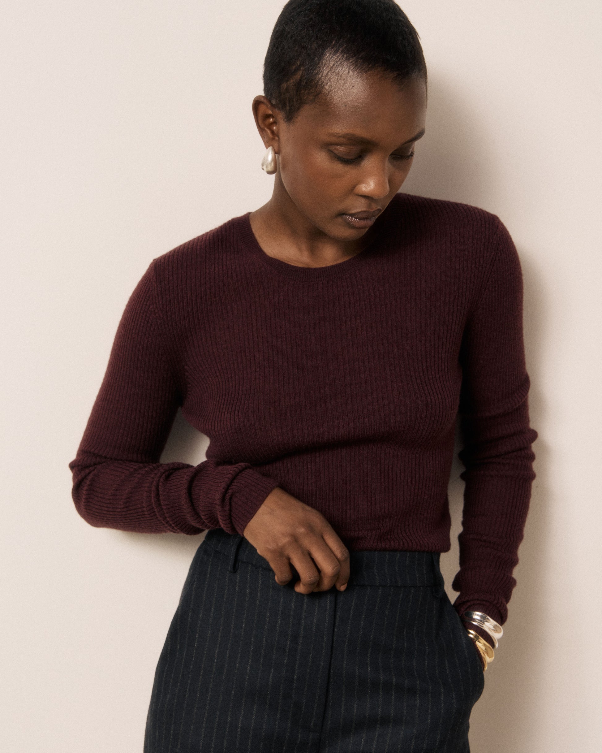 Pull Femme en Laine Mérinos & Soie & Cachemire Bordeaux Matia