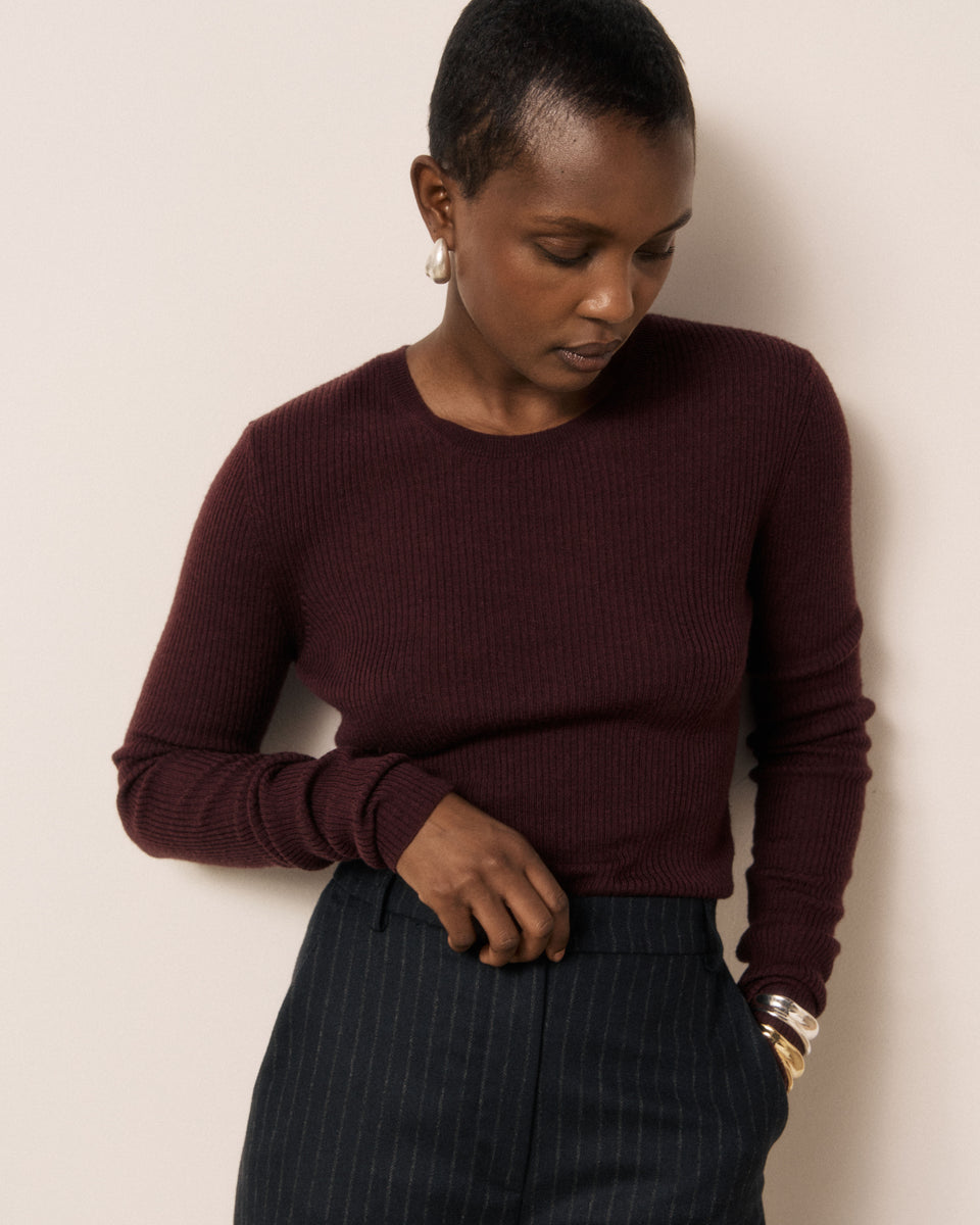 Matia Women's Burgundy Merino Wool, Silk & Cashmere Sweater - Image principale