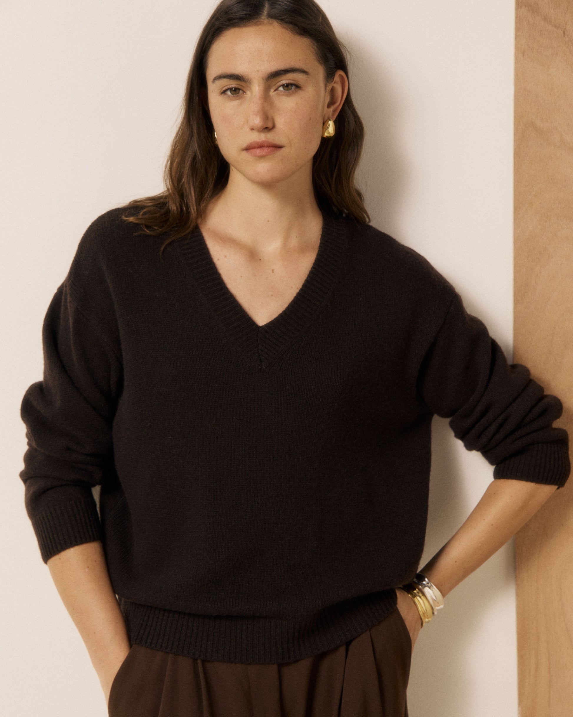 Pull Femme en Laine & Cachemire Marron Milanto