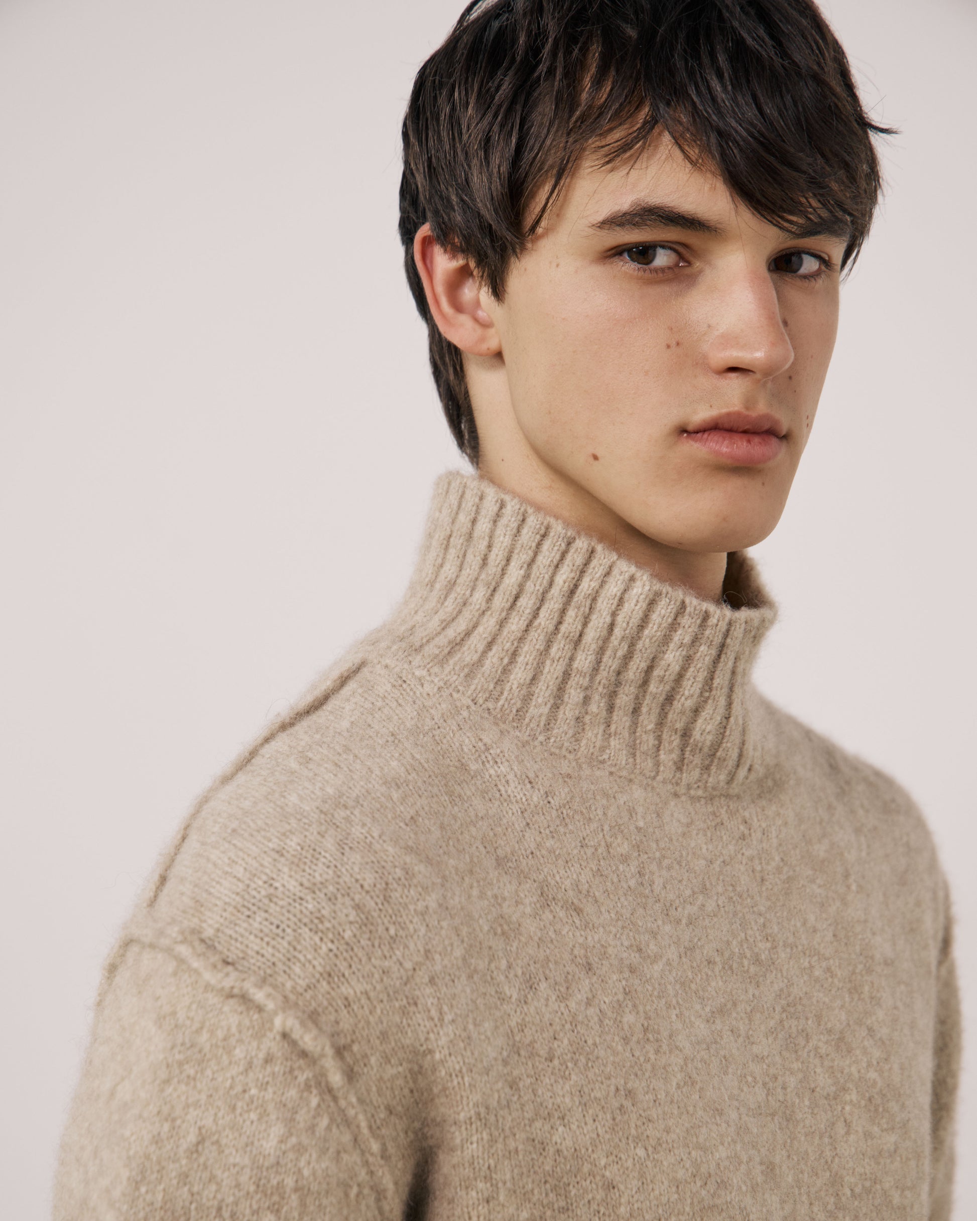 Pull Homme en Laine de Yak & Alpaga Ecru Turtle Neck