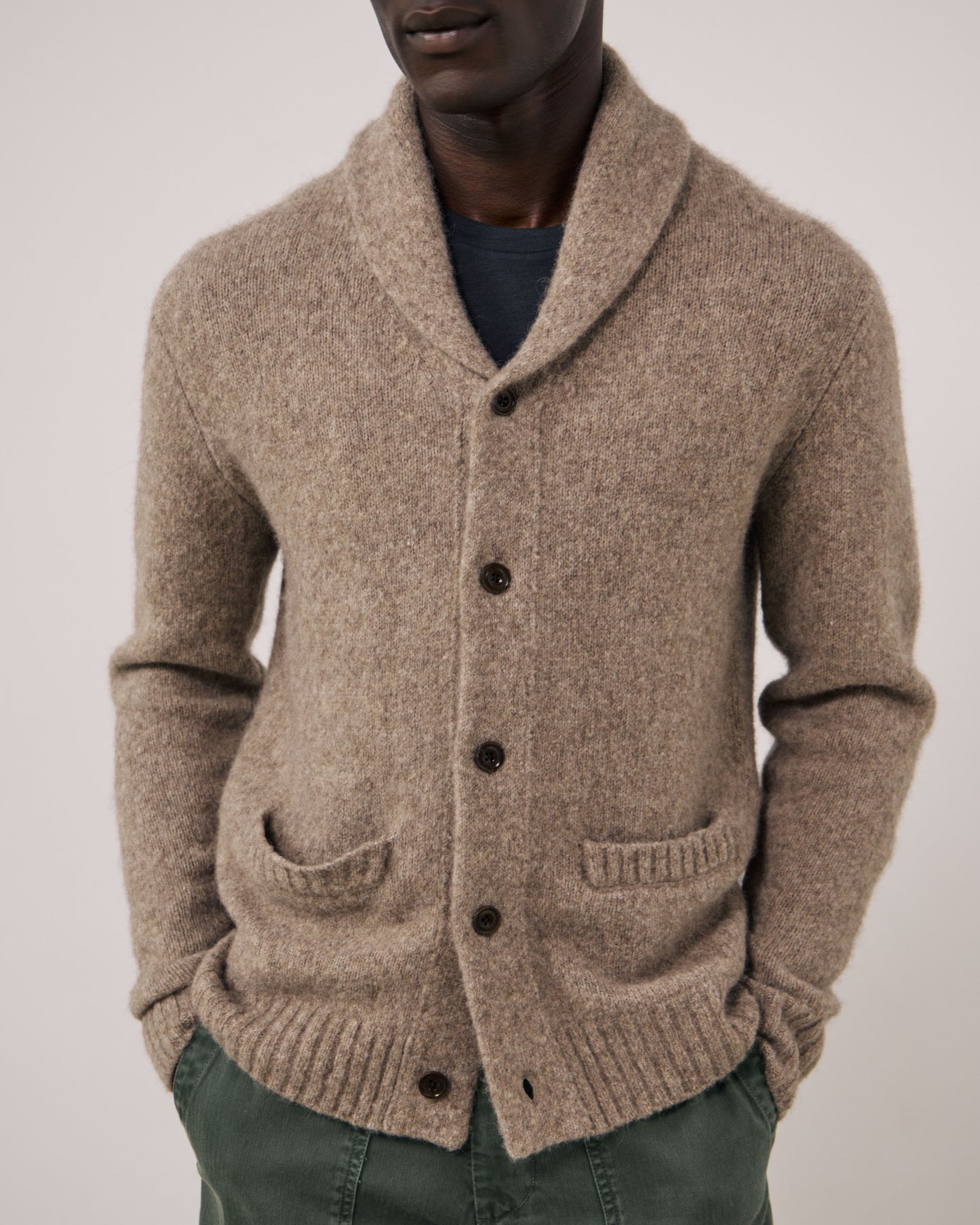 Pull Homme en Laine de Yak & Alpaga Taupe Shawl