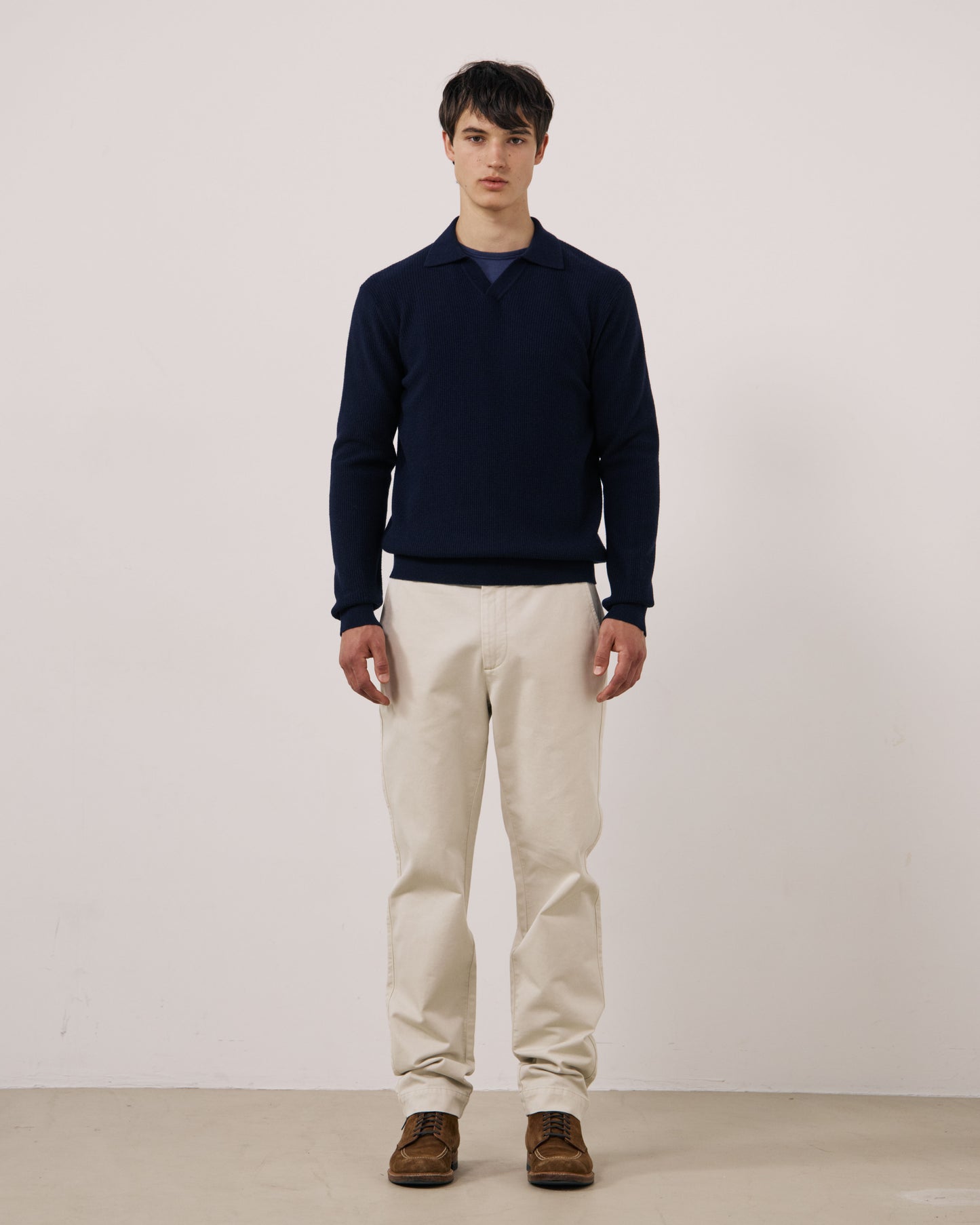Pull Homme en Laine & Cachemire Gaufré Bleu Marine Polo