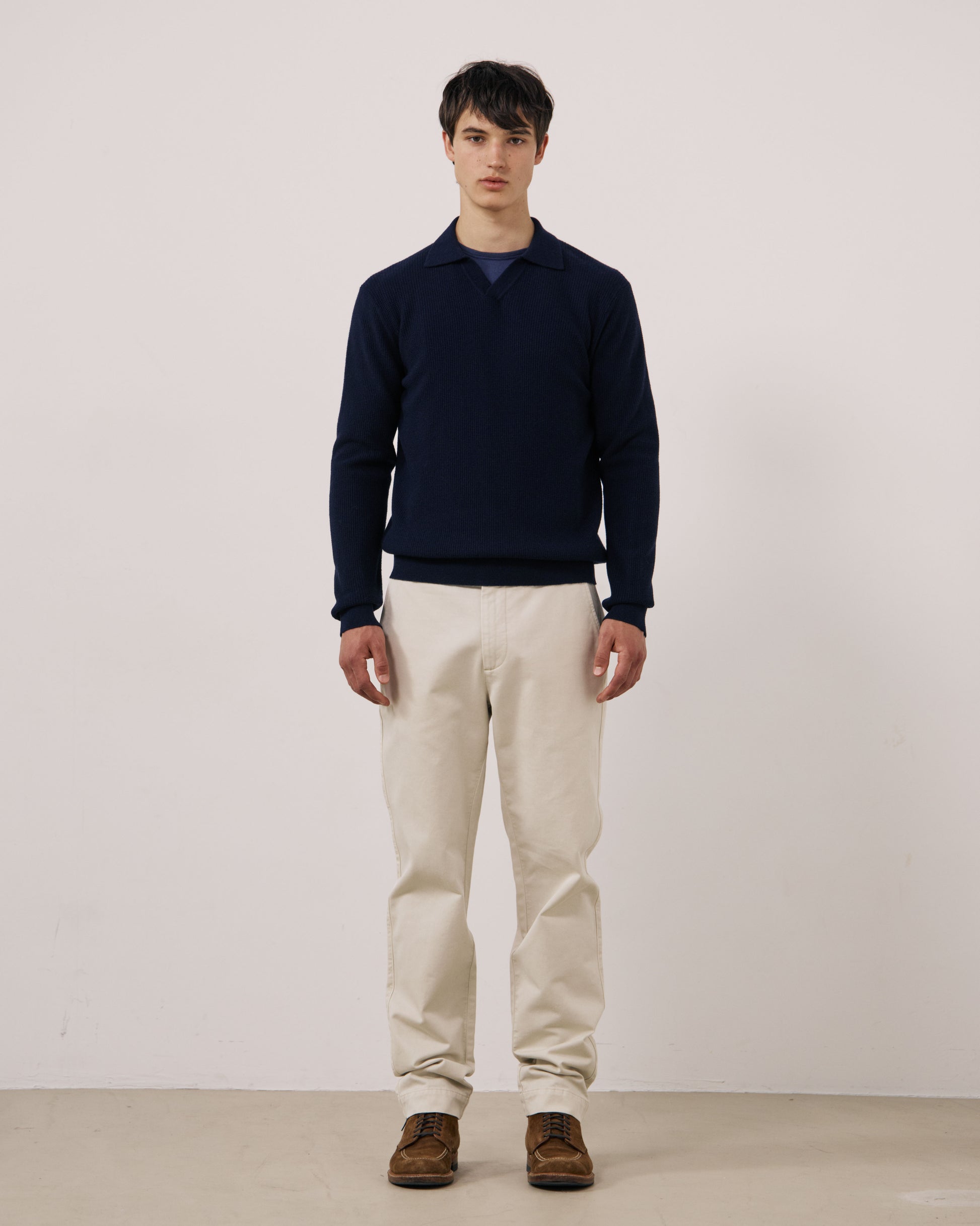 Pull Homme en Laine & Cachemire Gaufré Bleu Marine Polo