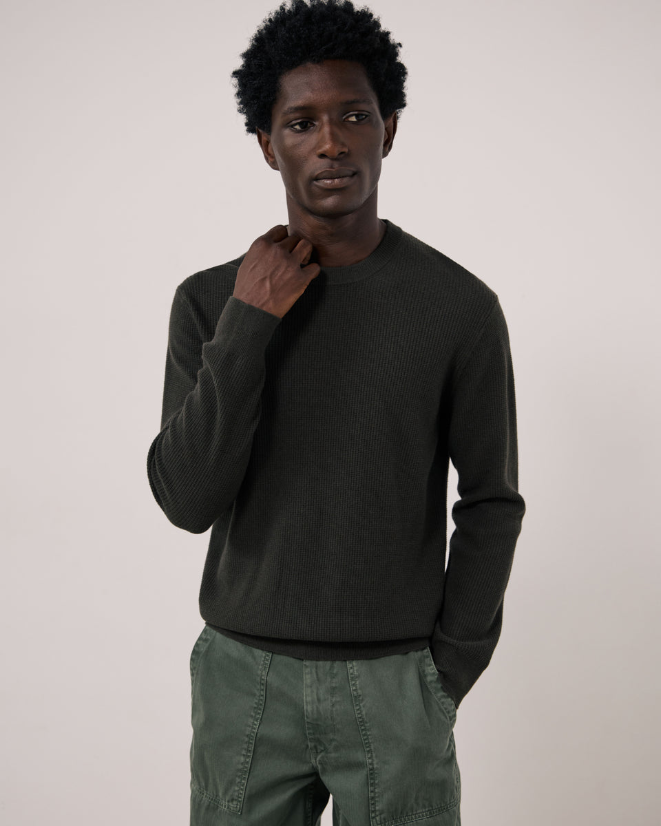 Crew Men's Military Green Waffle-Knit Wool & Cashmere Sweater - Image principale