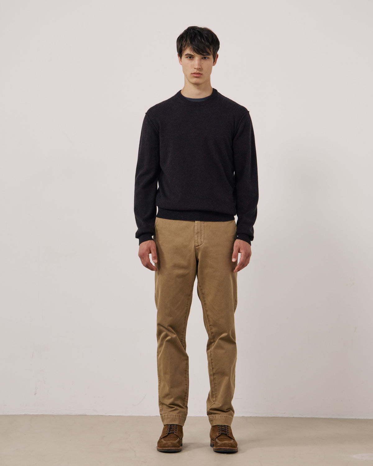 Pull Homme en Laine & Cachemire Marron Crew