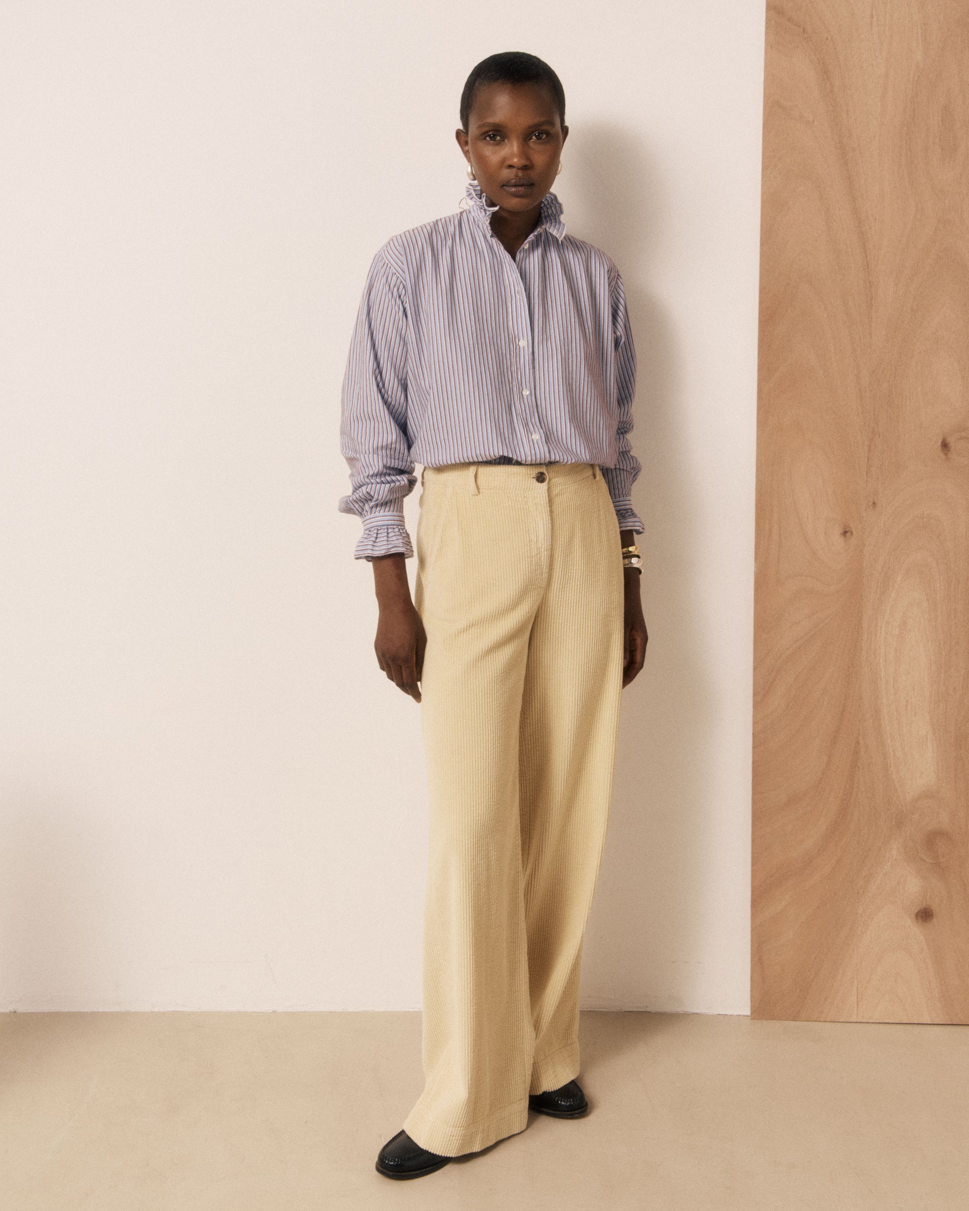 Pantalon Femme en Velours Côtelé Seersucker Jaune Parade
