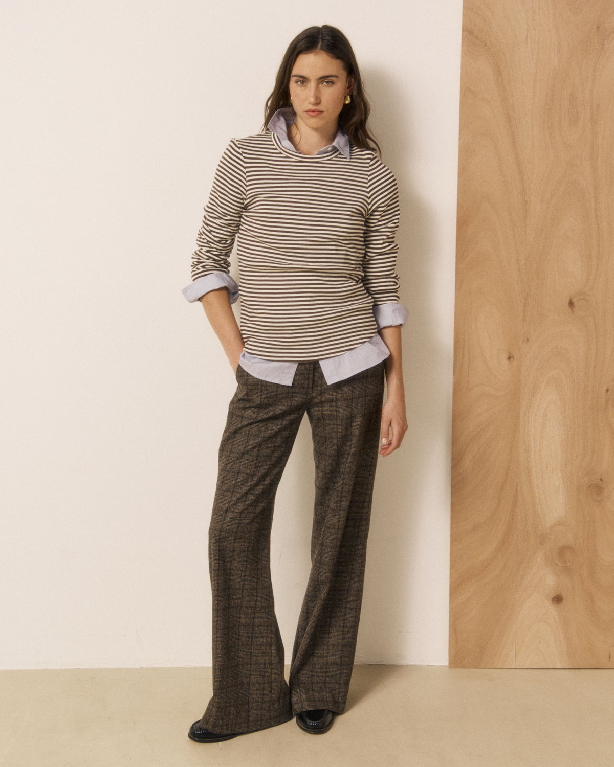 Pantalon Femme en Laine imprimé Princes de Galles Marron Parade