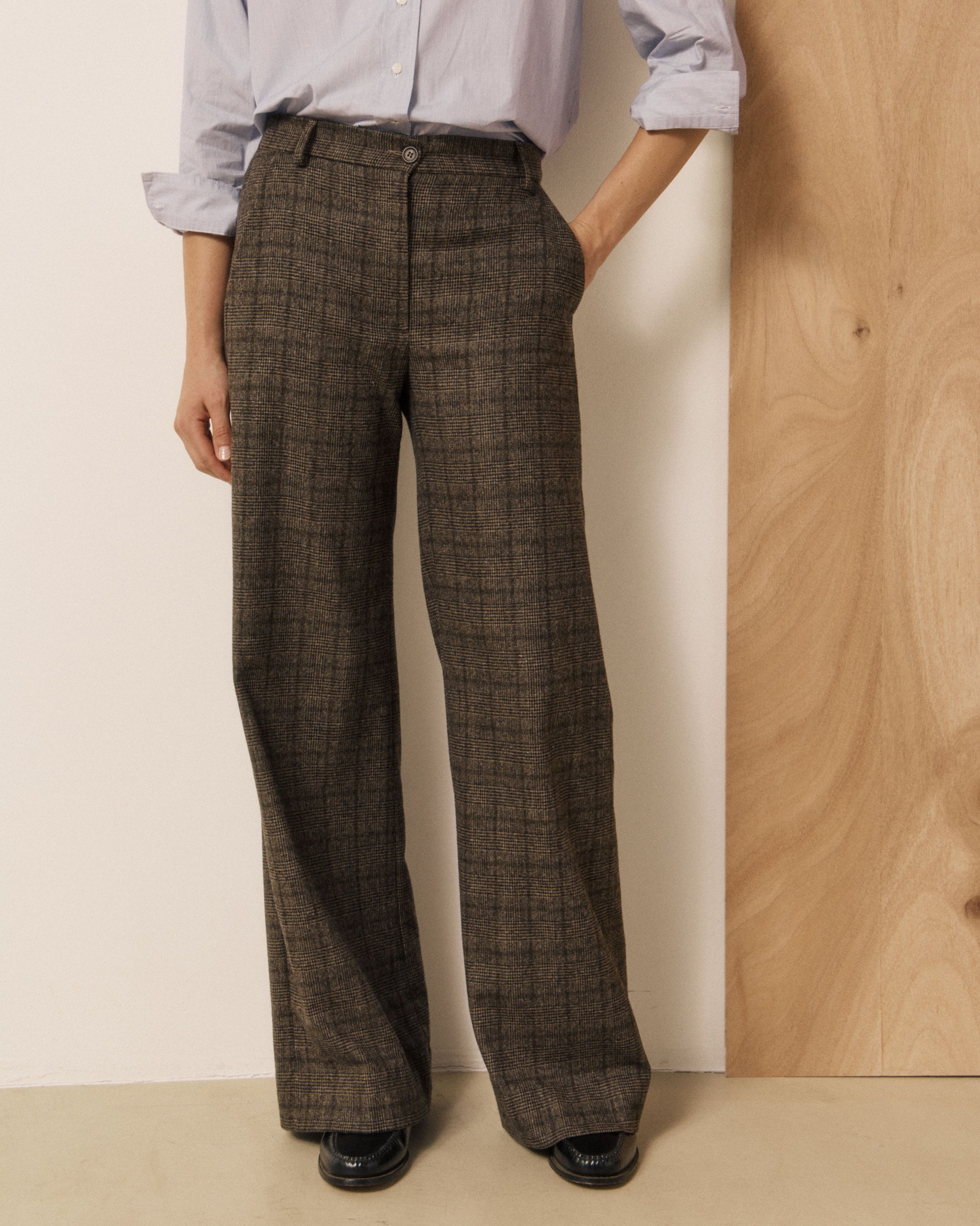 Pantalon Femme en Laine imprimé Princes de Galles Marron Parade