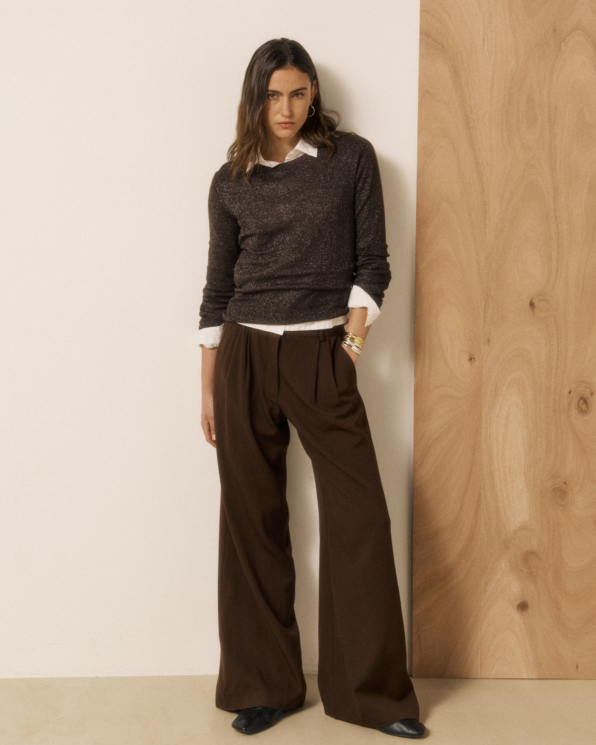 Pantalon Femme en Laine Vierge Extrafine Marron Passion