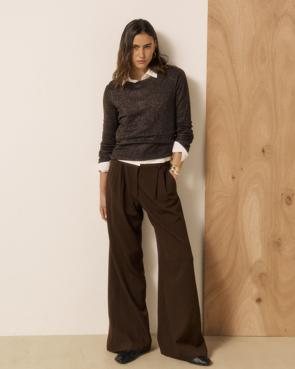 Pantalon Femme en Laine Vierge Extrafine Marron Passion - Image principale