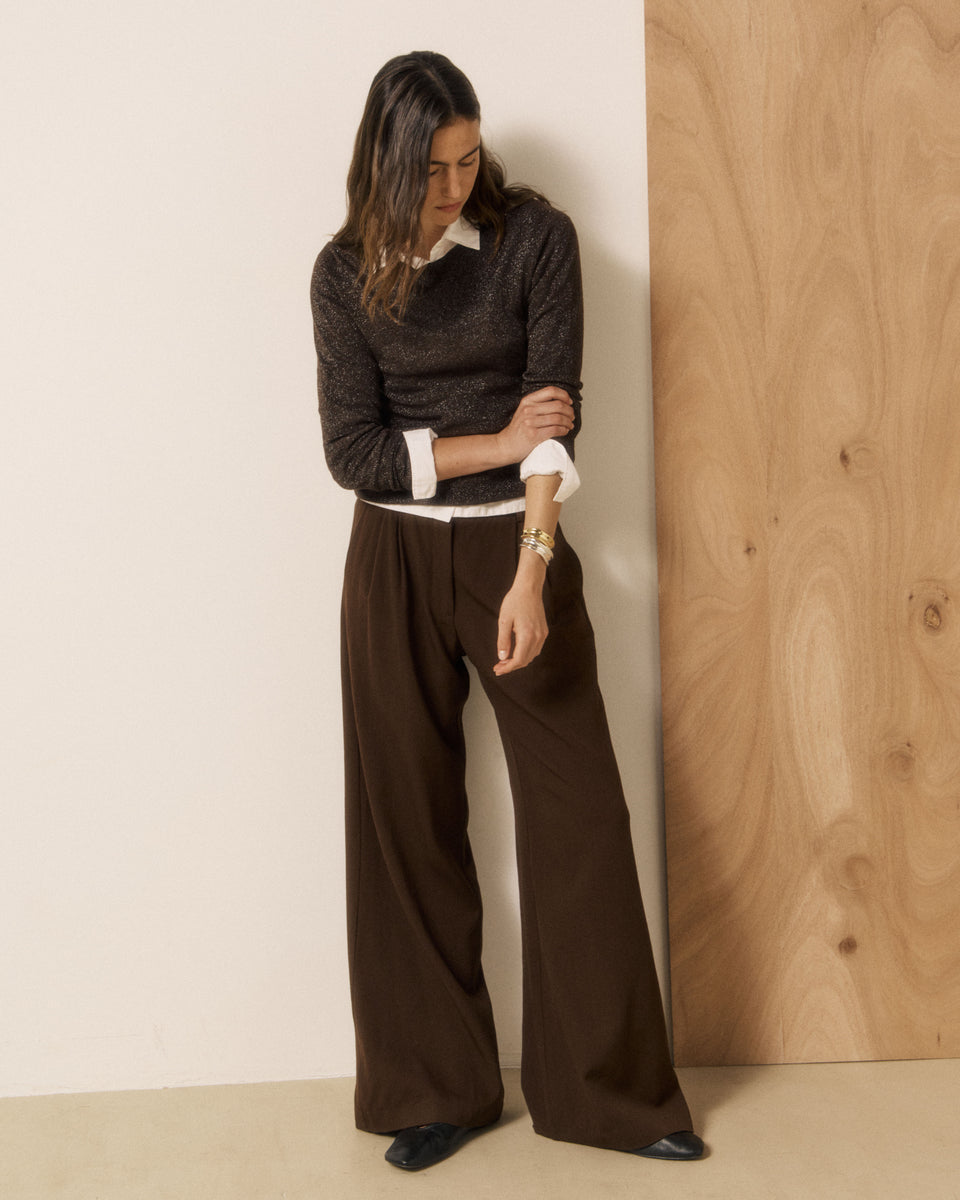 Pantalon Femme en Laine Vierge Extrafine Marron Passion - Image 3
